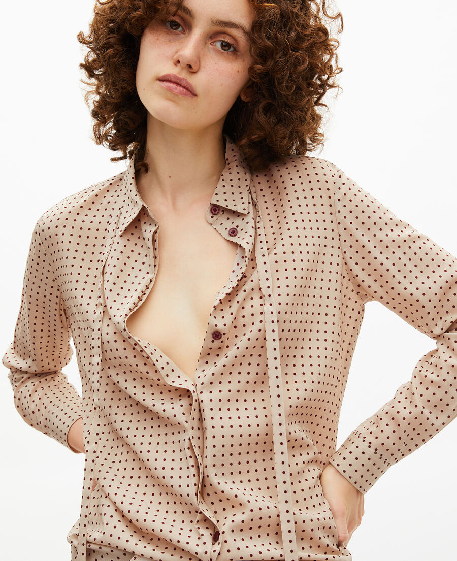 The Kooples F BEIGE / RED shirt with beige polka-dot lavaliere