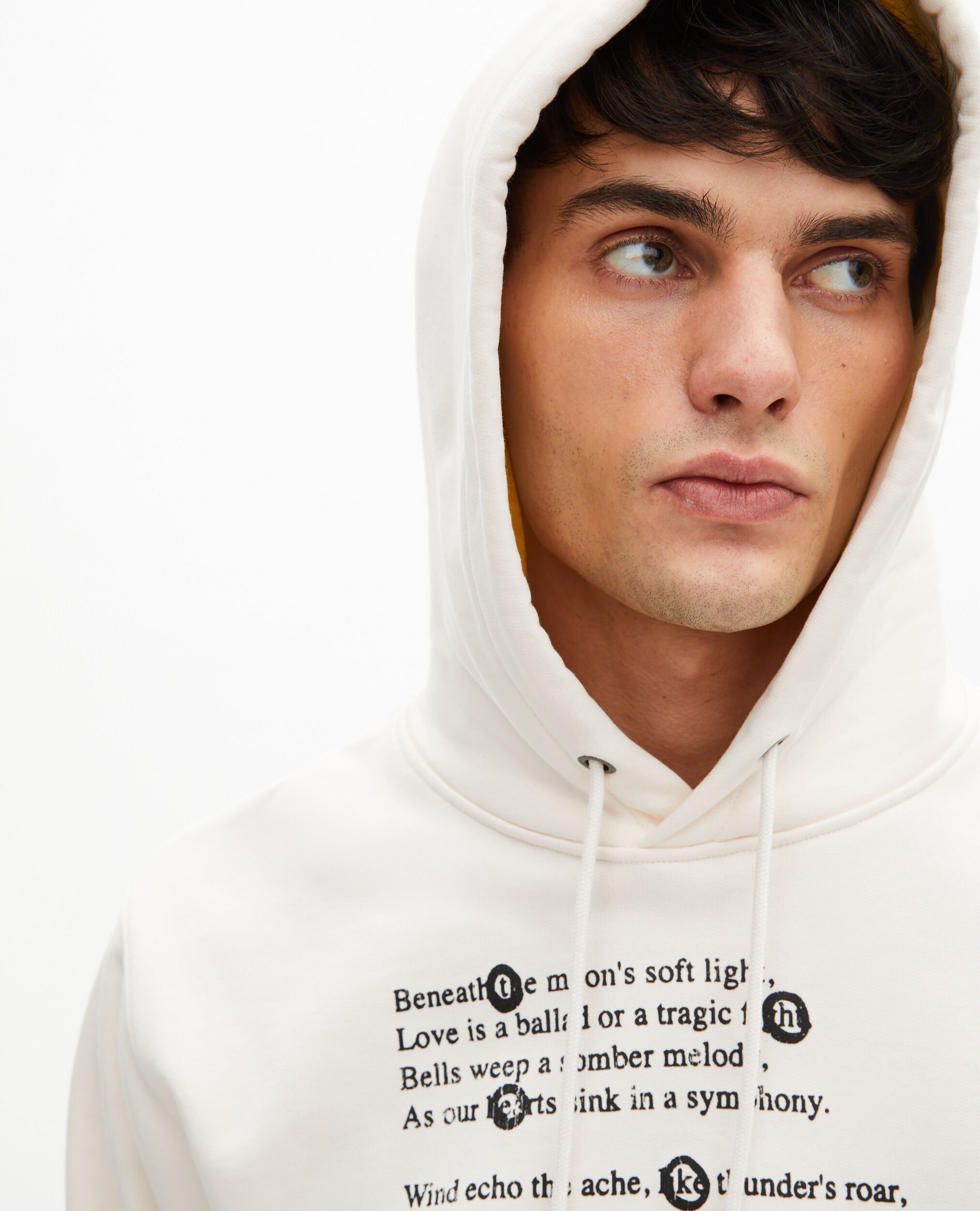 Hooded sweatshirt with ecru screen print, ECRU, hi-res image number null