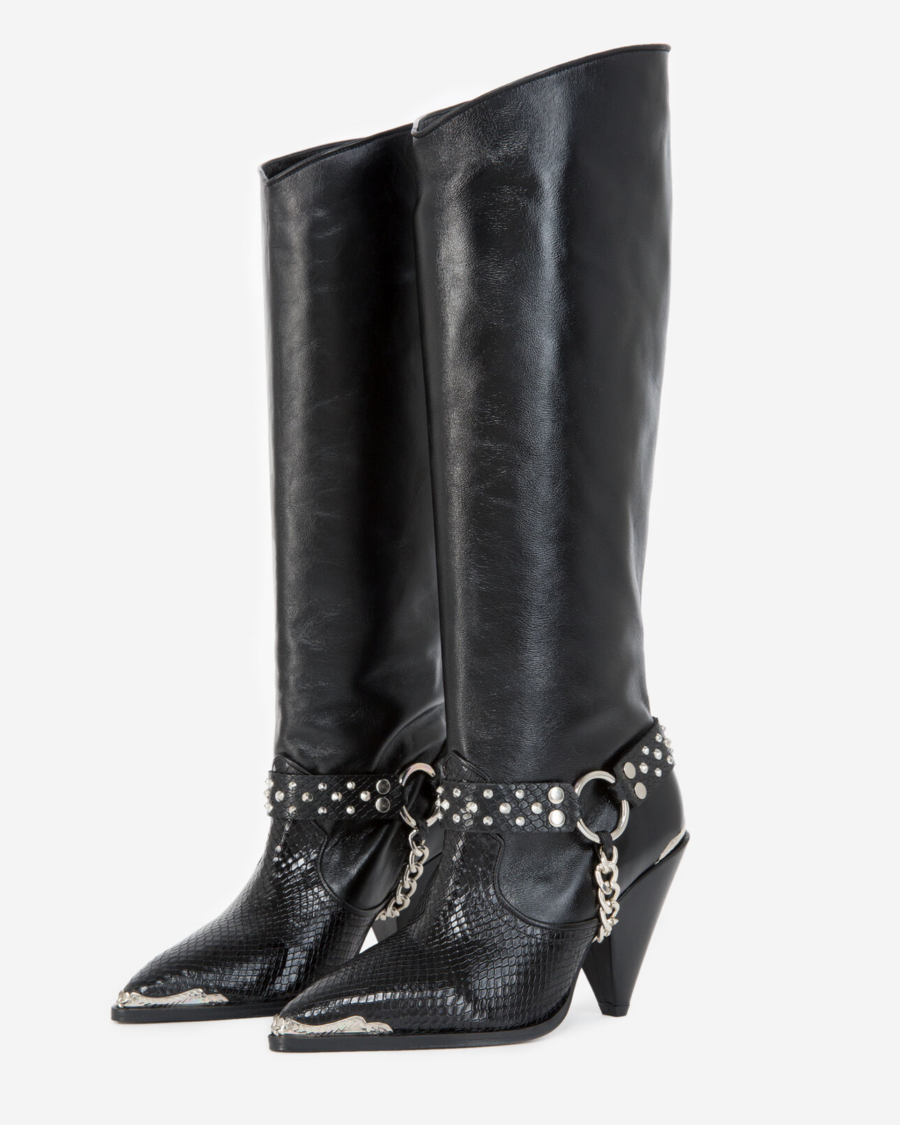 The Kooples MUJER BLACK botas negras tacón piel pedrería amovible