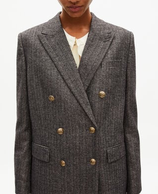 The Kooples FEMME BLACK veste tailleur à chevrons lurex dorée et noire