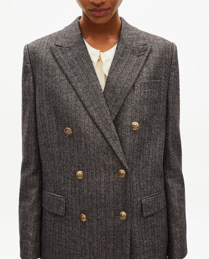 The Kooples DAMEN BLACK schneiderjacke mit fischgrätmuster aus lurex in gold und schwarz