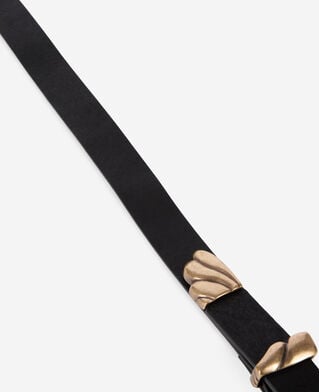 The Kooples WOMEN BLACK thin black leather double buckle belt