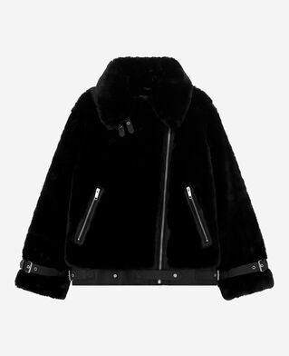 The Kooples FEMME BLACK blouson aviateur effet fourrure noir