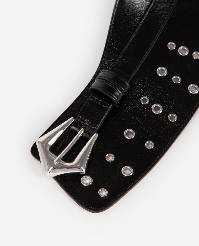 The Kooples FEMME BLACK ceinture corset en cuir avec œillets noire