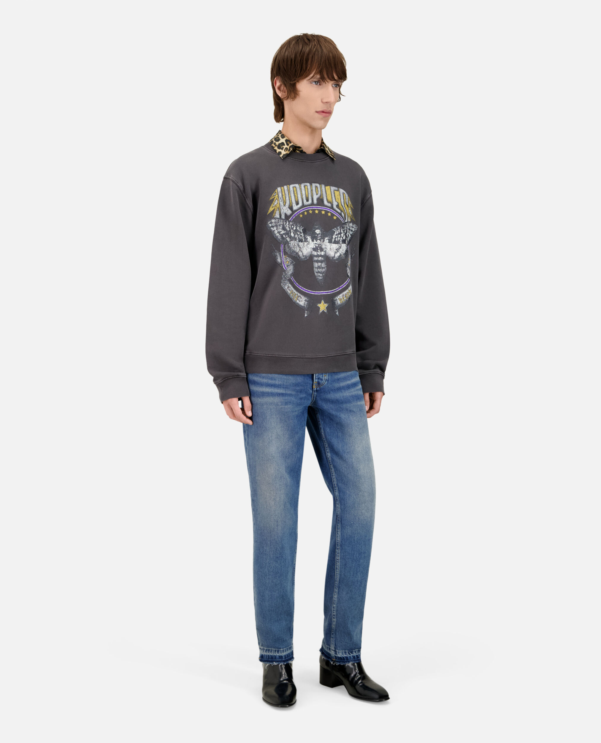 Carbon grey sweatshirt with Skull butterfly serigraphy, CARBONE, hi-res image number null