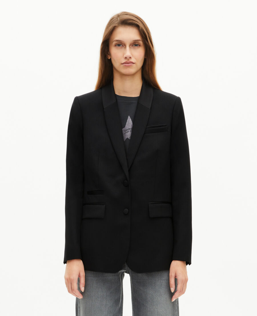 The Kooples F BLACK black satin detail suit jacket