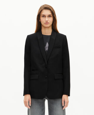The Kooples F BLACK black satin detail suit jacket