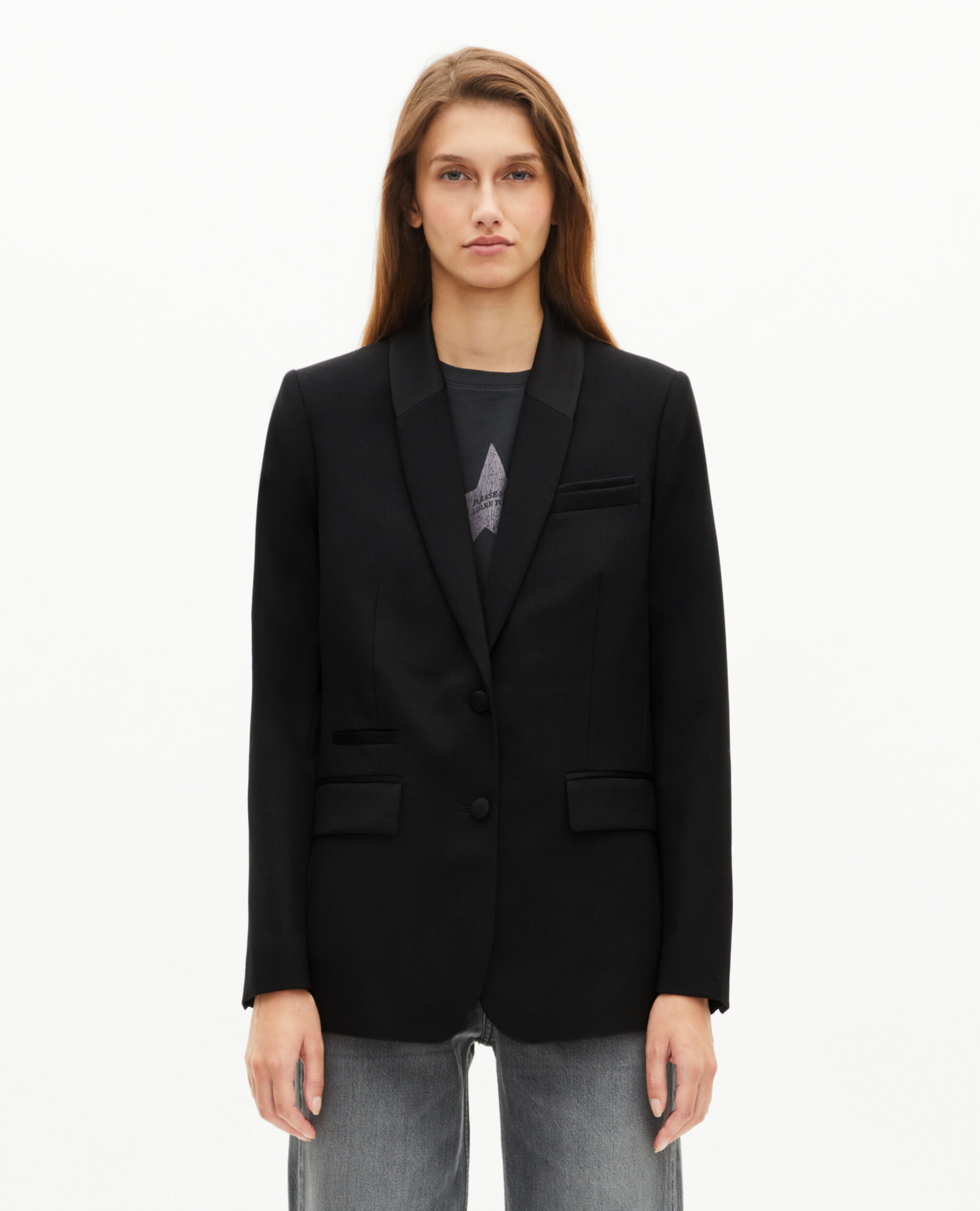 Black satin detail suit jacket, BLACK, hi-res image number null