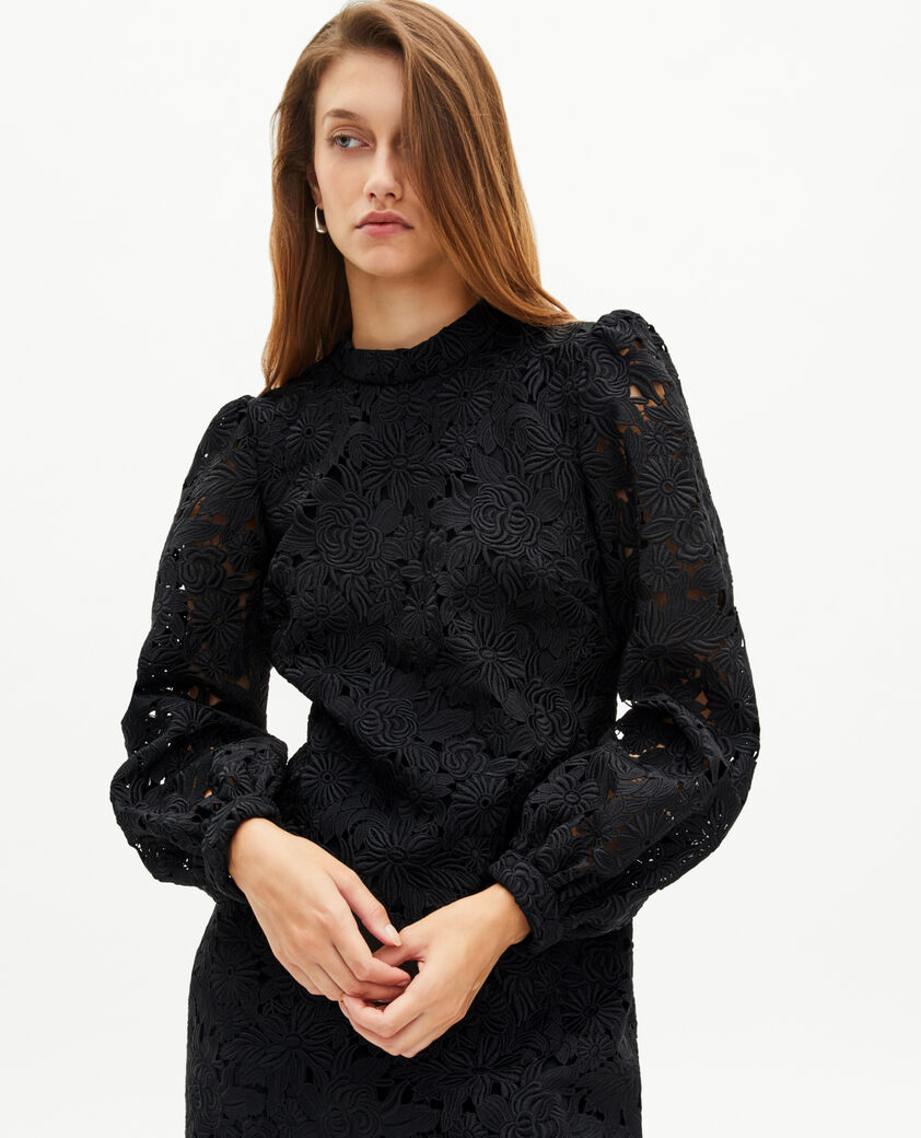 The Kooples FEMME BLACK robe courte en dentelle fleurie noire