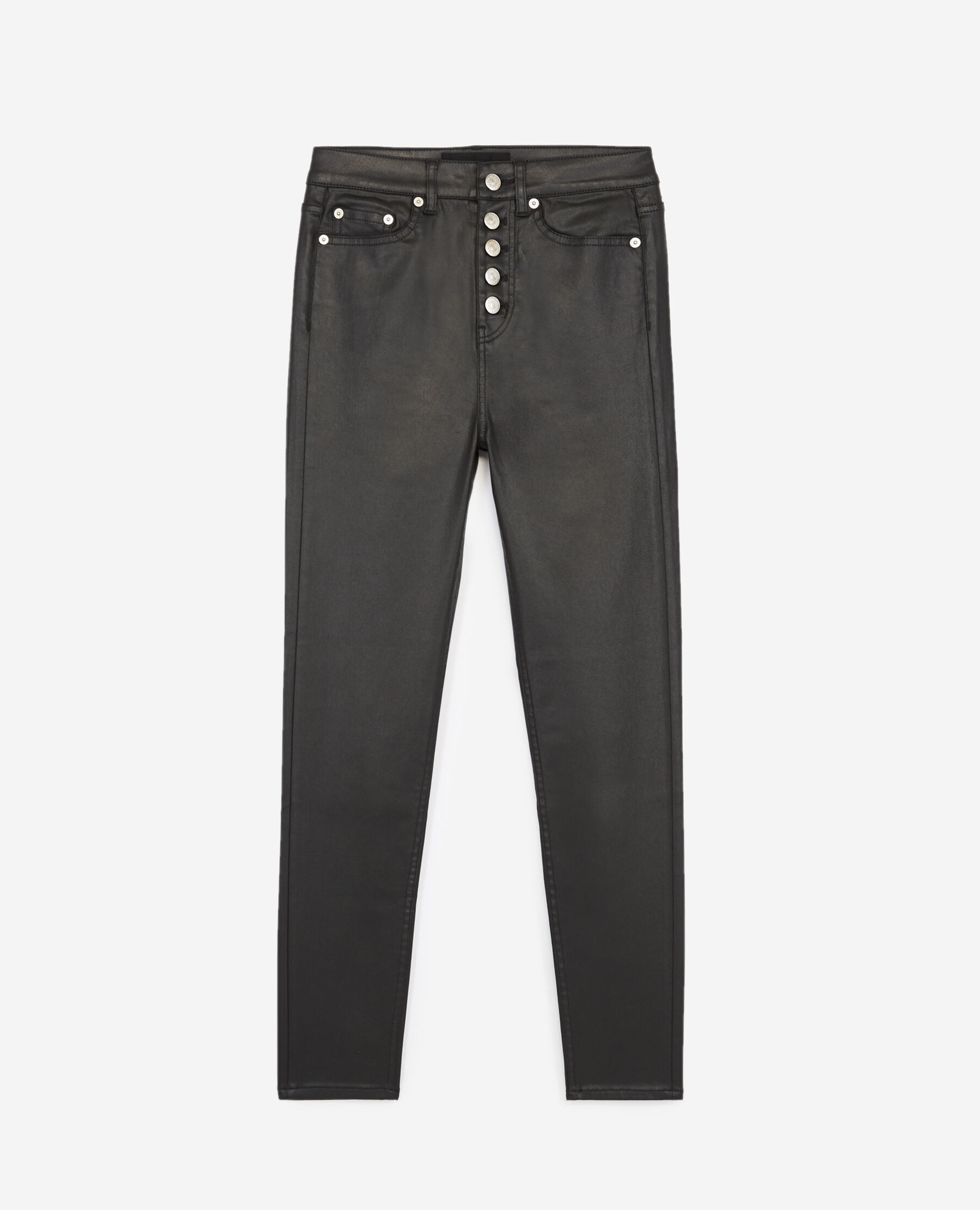 Slim buttoned leathery vintage black jeans The Kooples UK