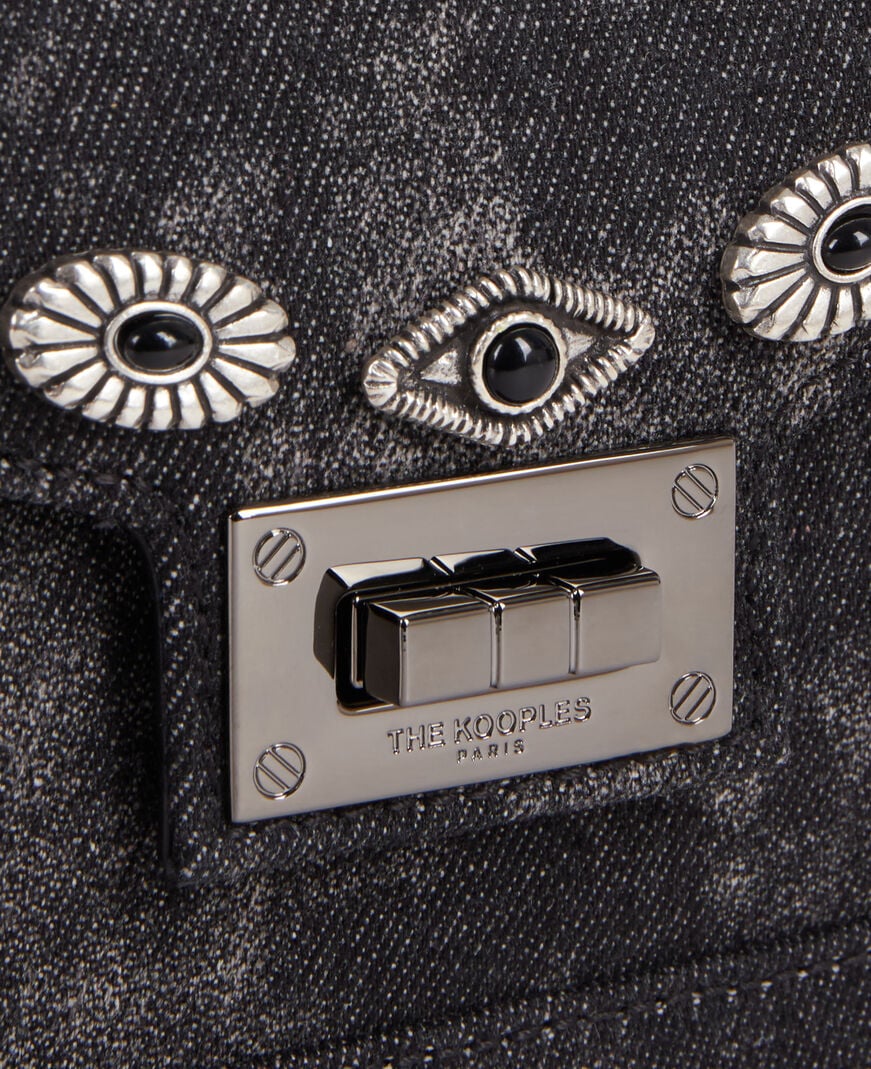 The Kooples WOMEN BLACK WASHED emily new nano black denim bag with rivets