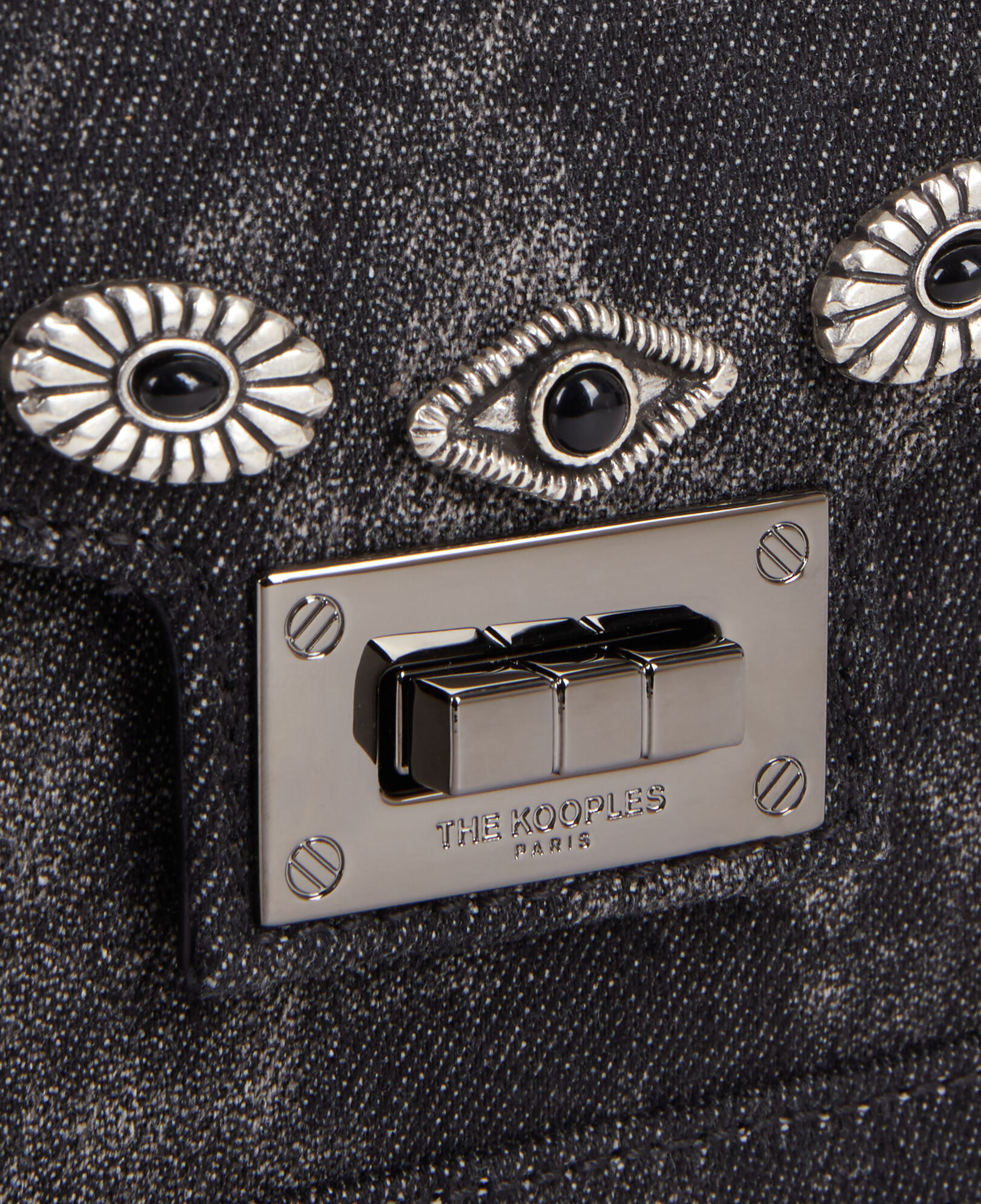 The Kooples WOMEN BLACK WASHED emily new nano black denim bag with rivets