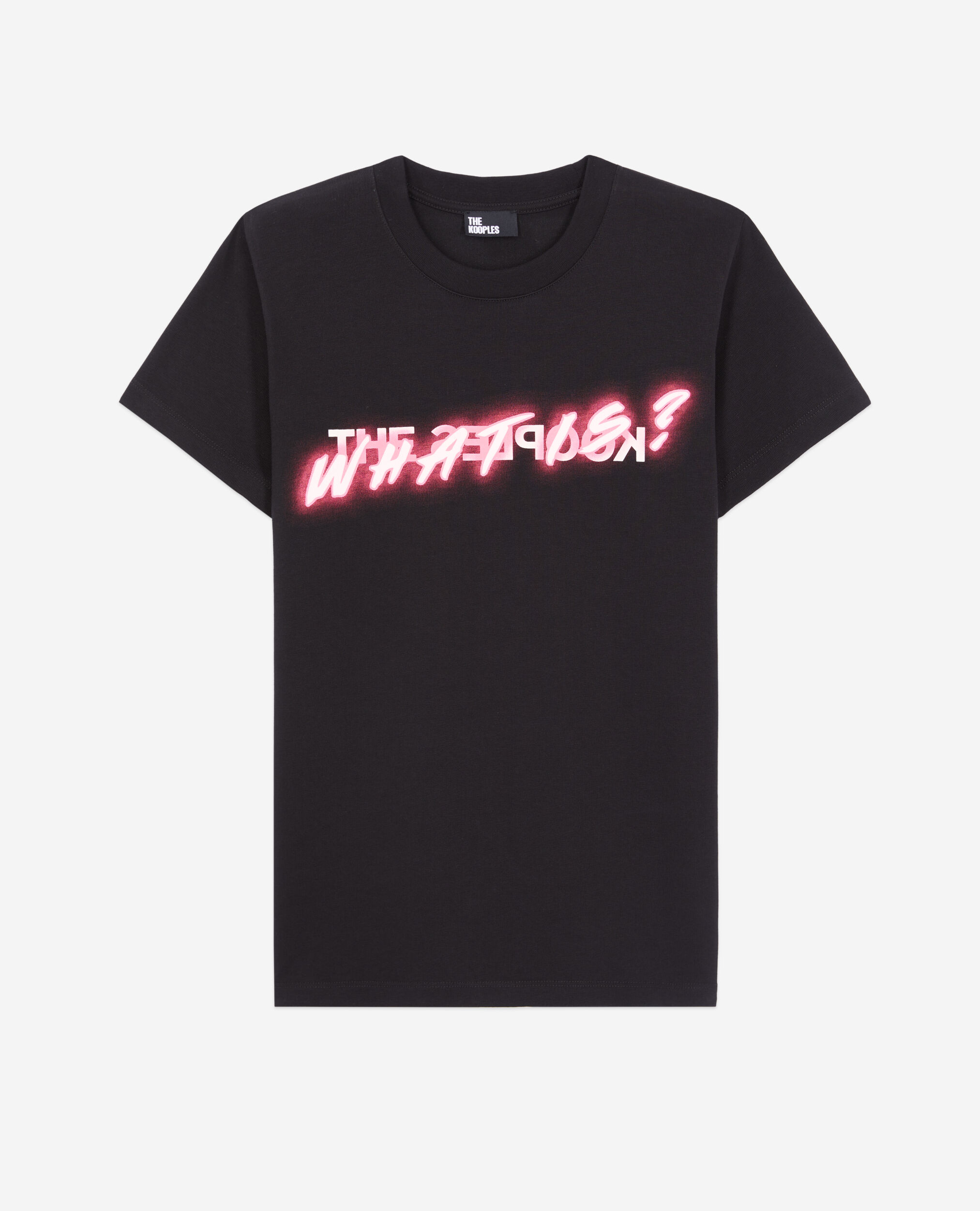 Schwarzes T-Shirt mit „What is“-Schriftzug, BLACK, hi-res image number null