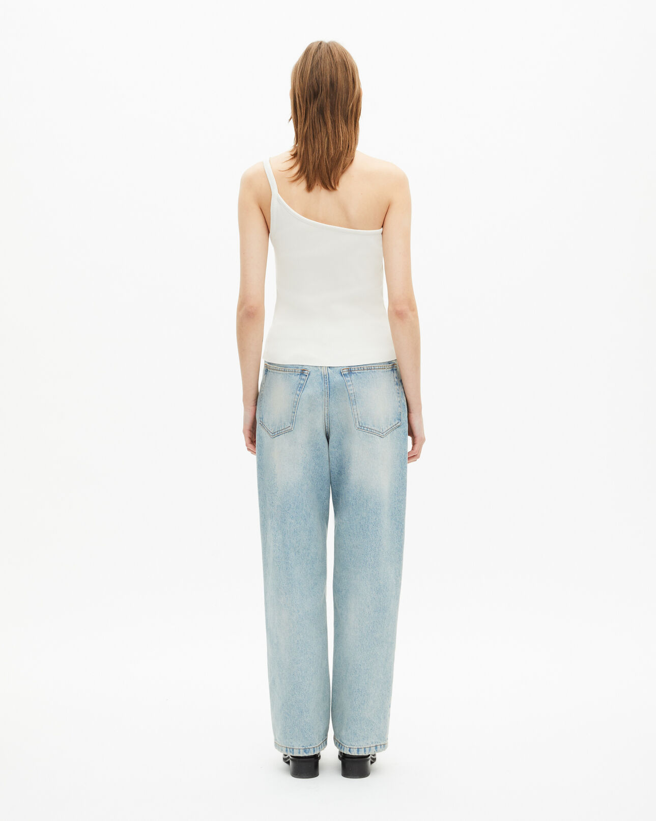 The Kooples FEMME ECRU débardeur asymétrique côtelé écru