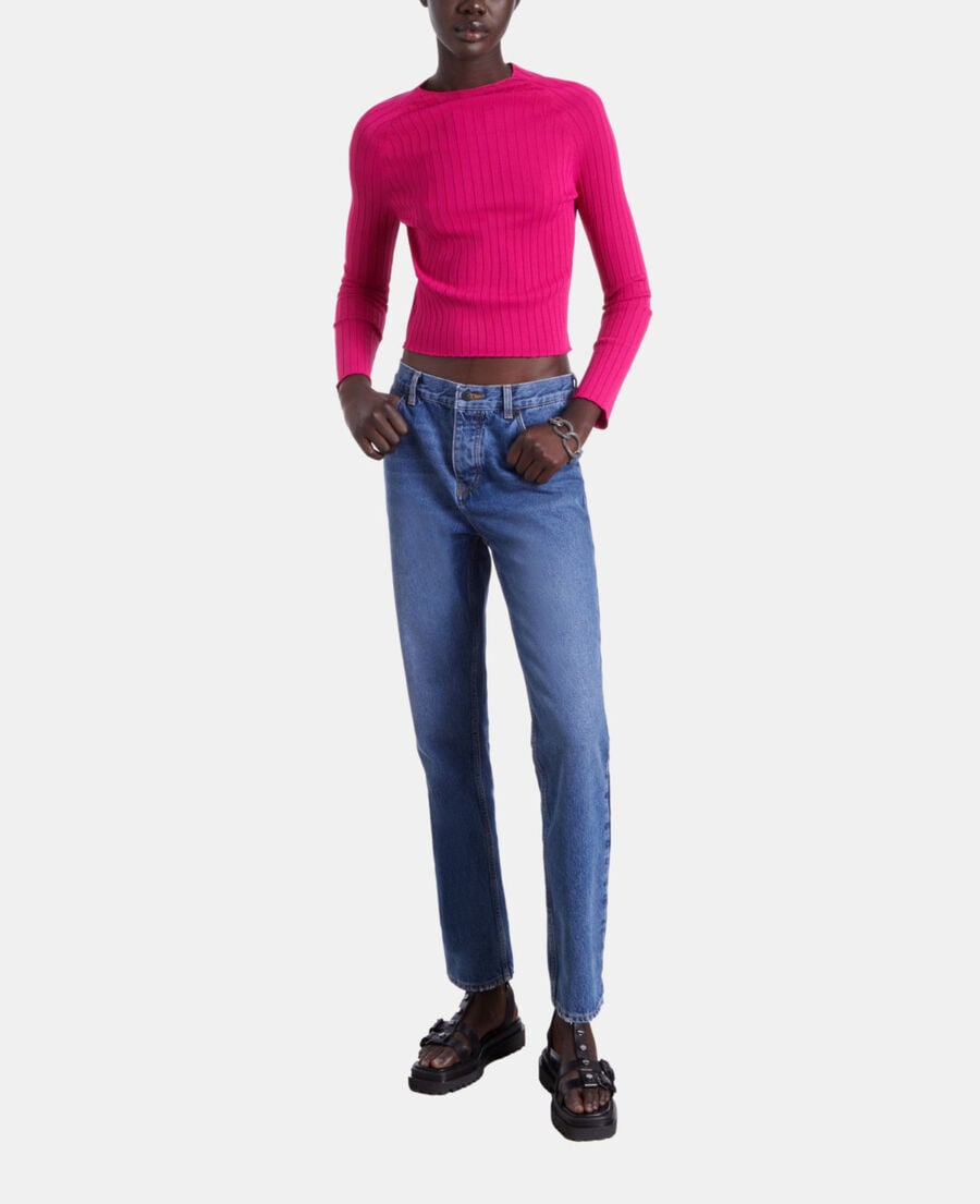 The Kooples DAMEN RASPBERRY fuchsienroter pullover mit gerippten details