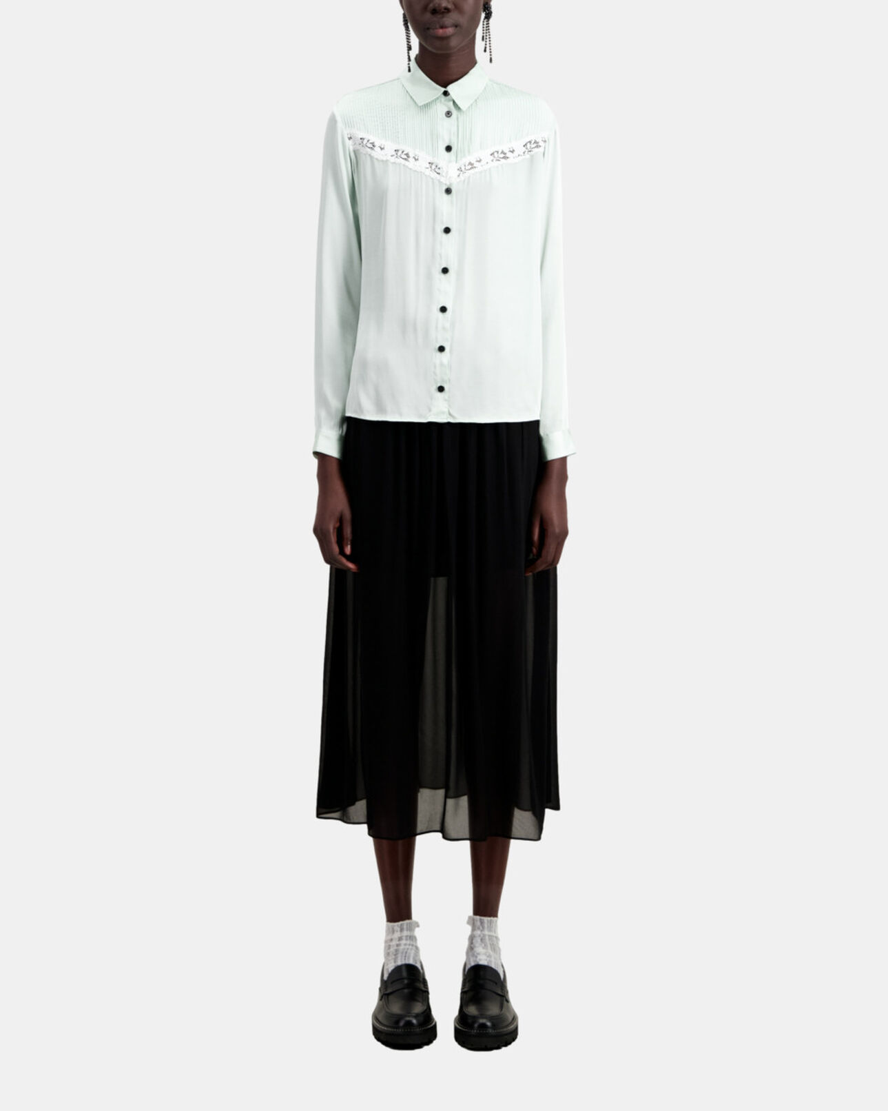 The Kooples WOMEN OCEAN light green shirt with lace detail