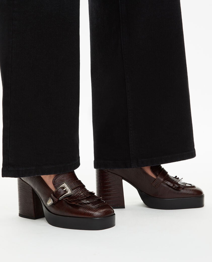 The Kooples FEMME BROWN mocassins à talons en cuir marrons