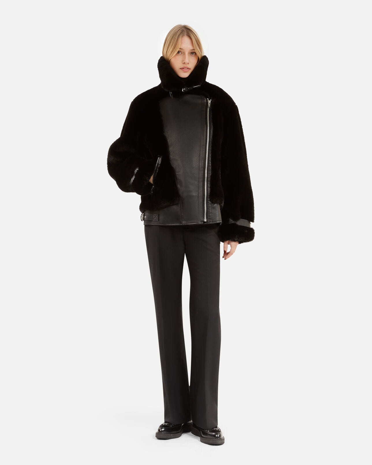 The Kooples WOMEN BLACK black fur-effect aviator jacket