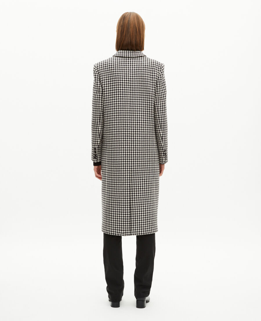 The Kooples WOMEN BLACK WHITE long black and white wool houndstooth coat