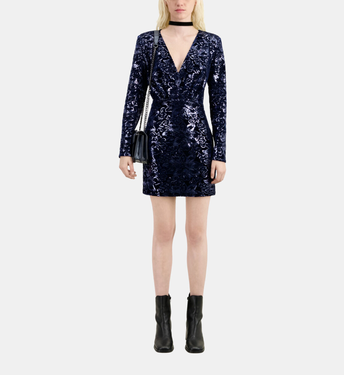 Short navy blue velvet dress with sequins The Kooples