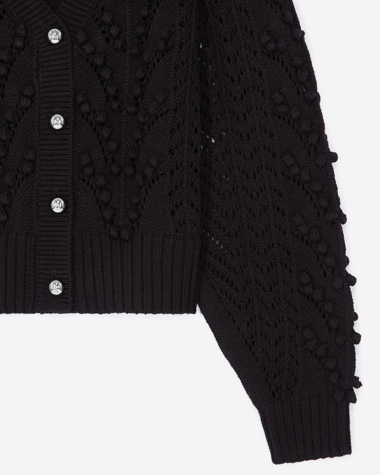 The Kooples DAMEN BLACK baumwollstrickjacke schwarz kurz zopfmuster