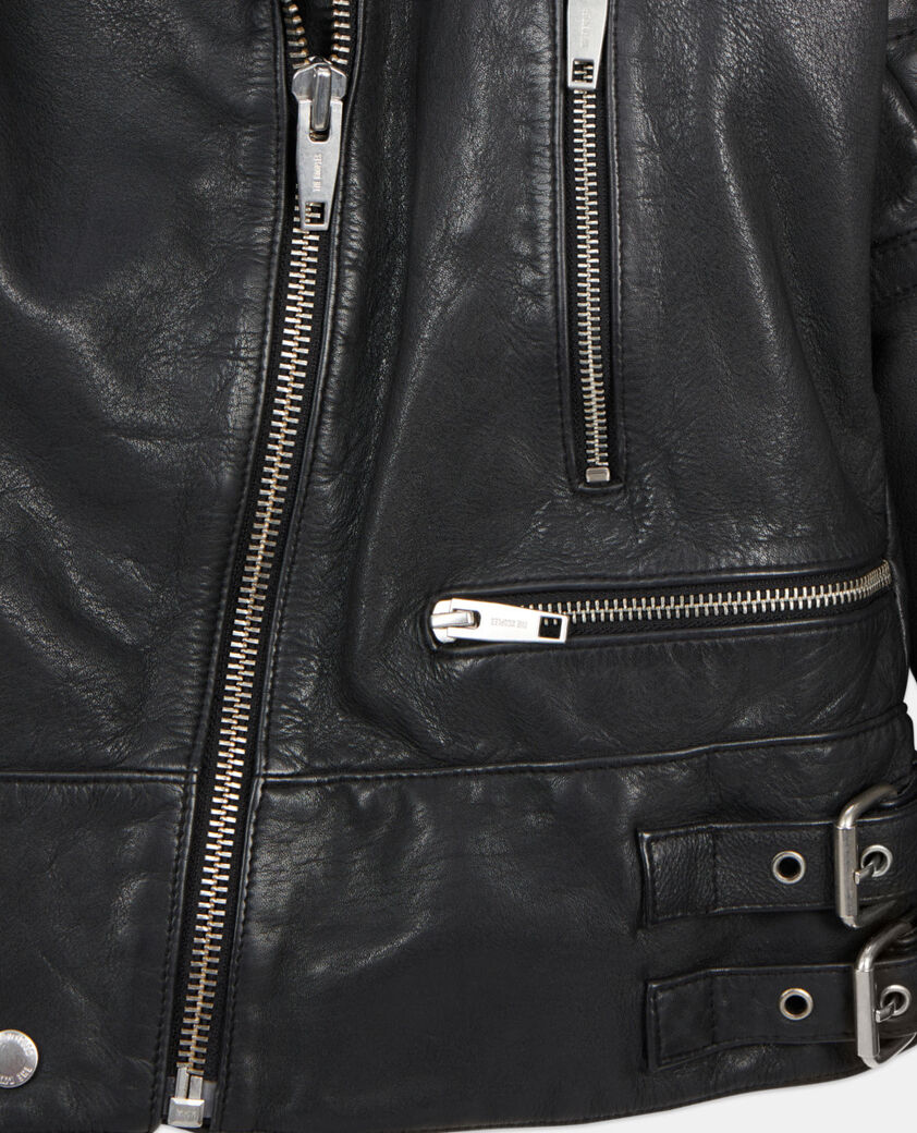 The Kooples DAMEN BLACK schwarzer blouson im bikerstil aus leder