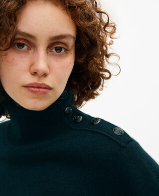 The Kooples WOMEN FOREST dark green wool stand-up collar sweater