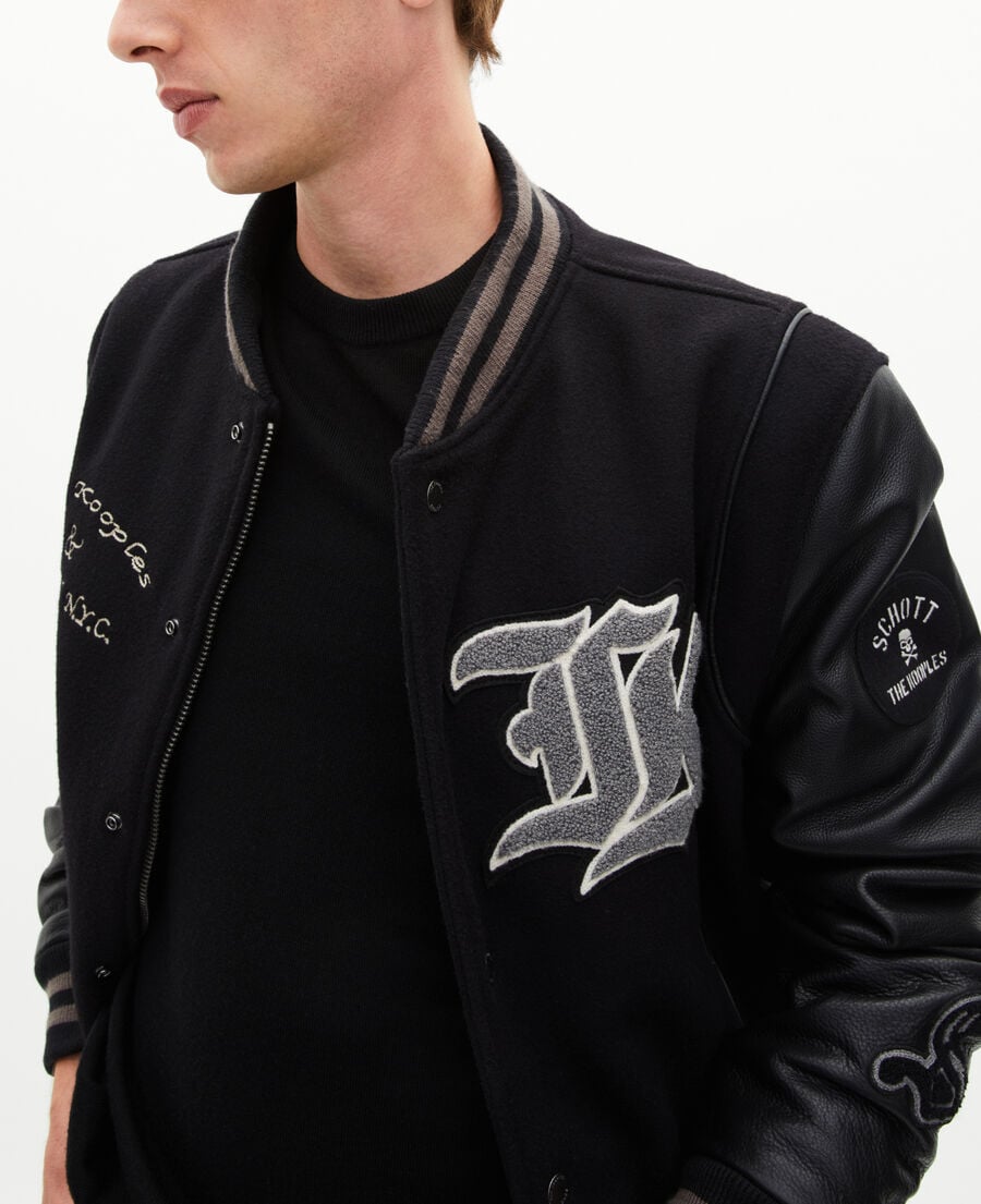 The Kooples HOMME BLACK blouson varsity en cuir noir the kooples x schott nyc