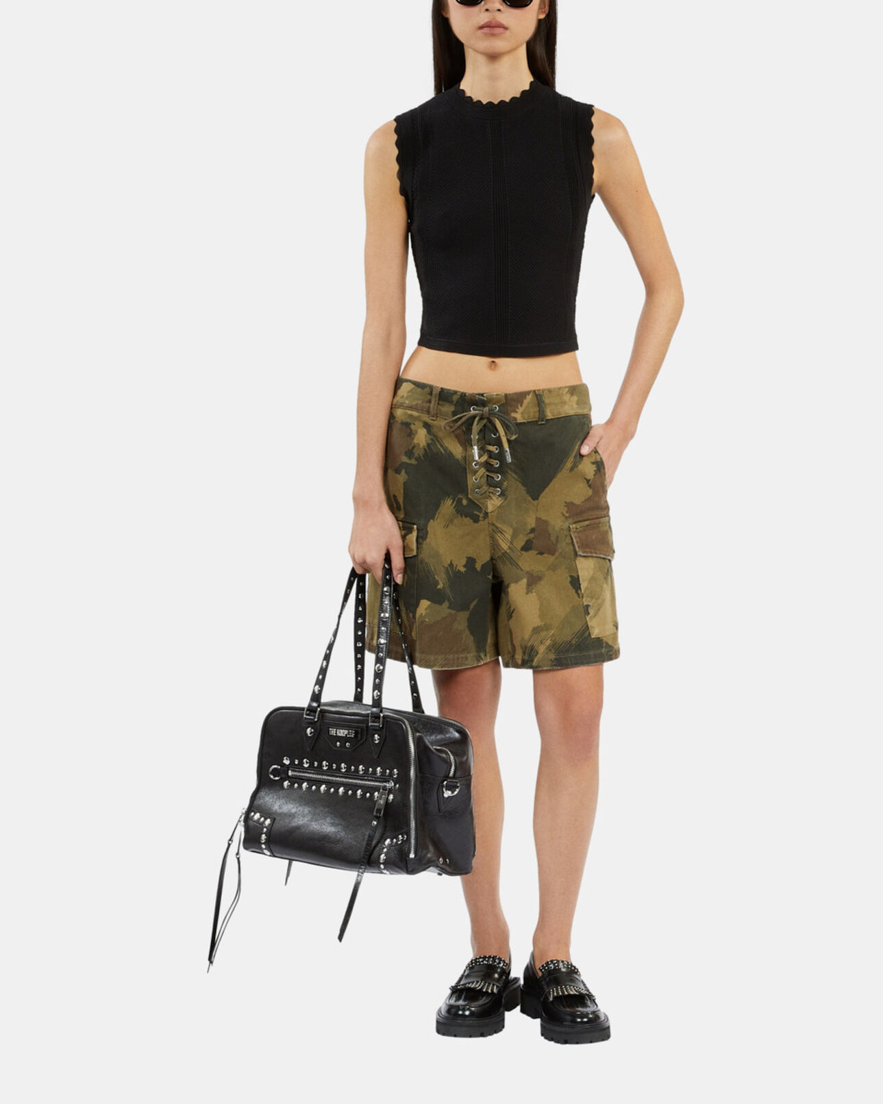 The Kooples WOMEN BLACK black openwork knit top
