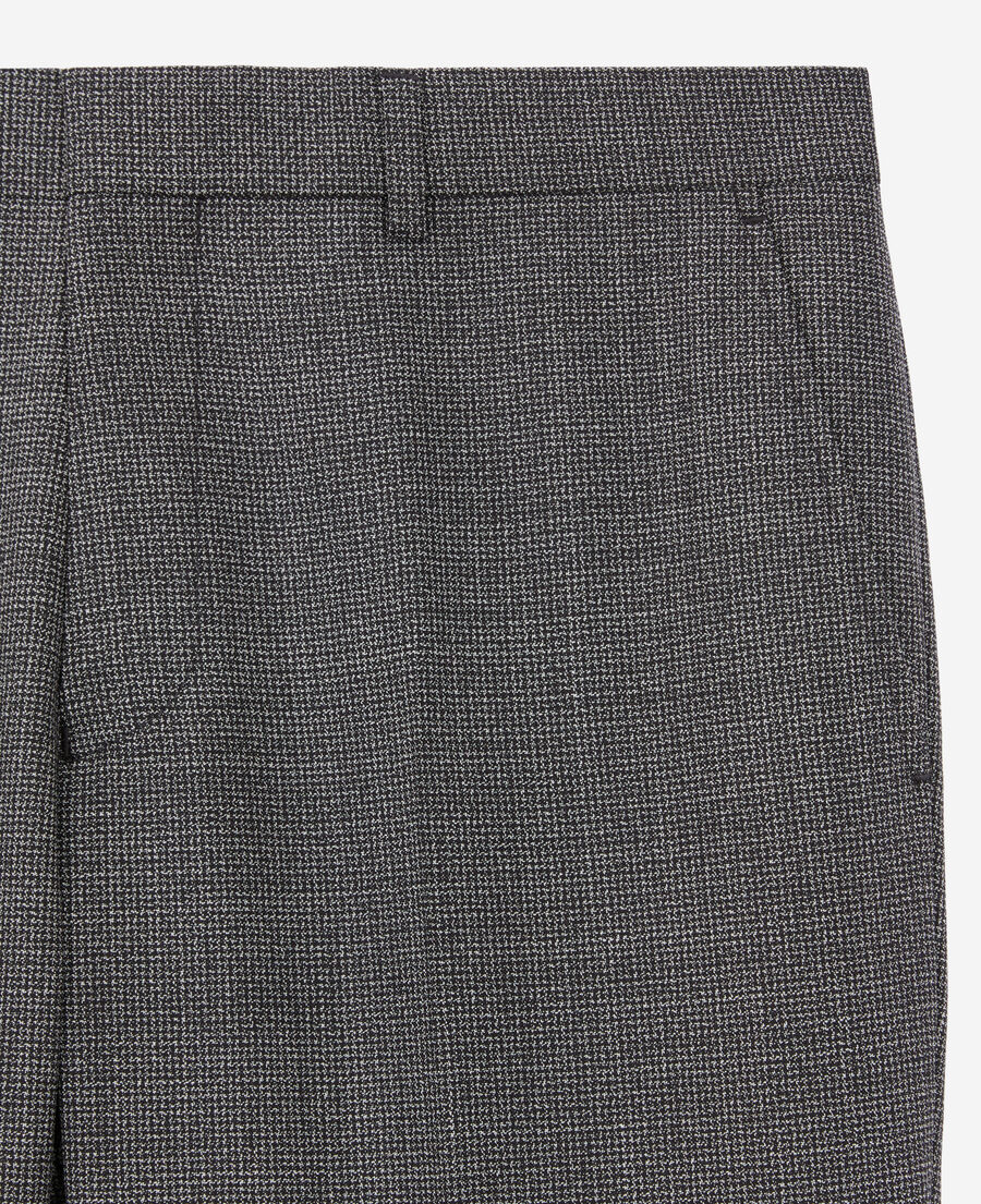 pantalon de costume noir en laine à micro motifs