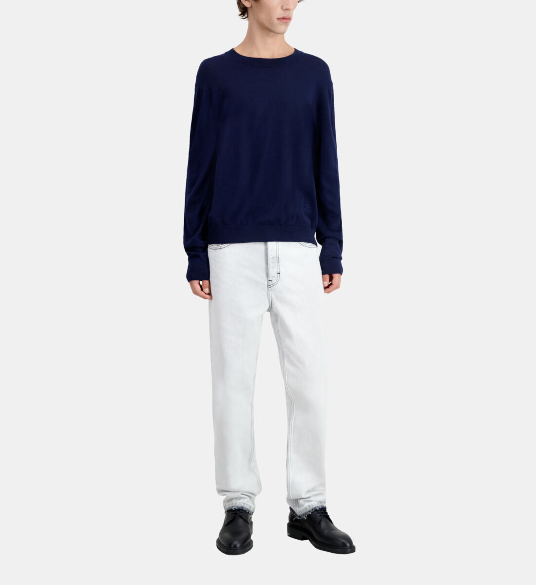Navy merino wool sweater deals