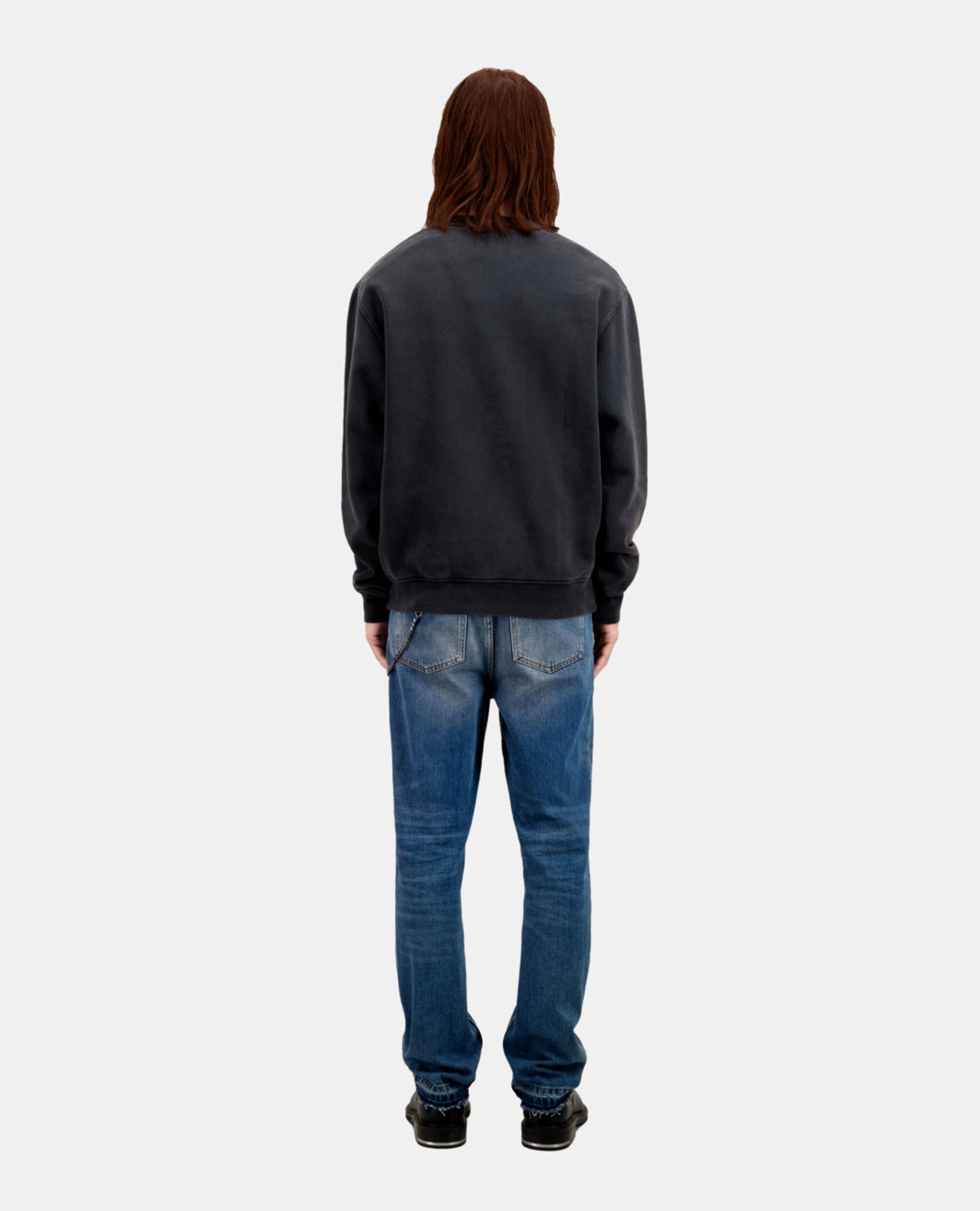 Herren Schwarzes Sweatshirt mit „Wolf“-Siebdruck, BLACK WASHED, hi-res image number null