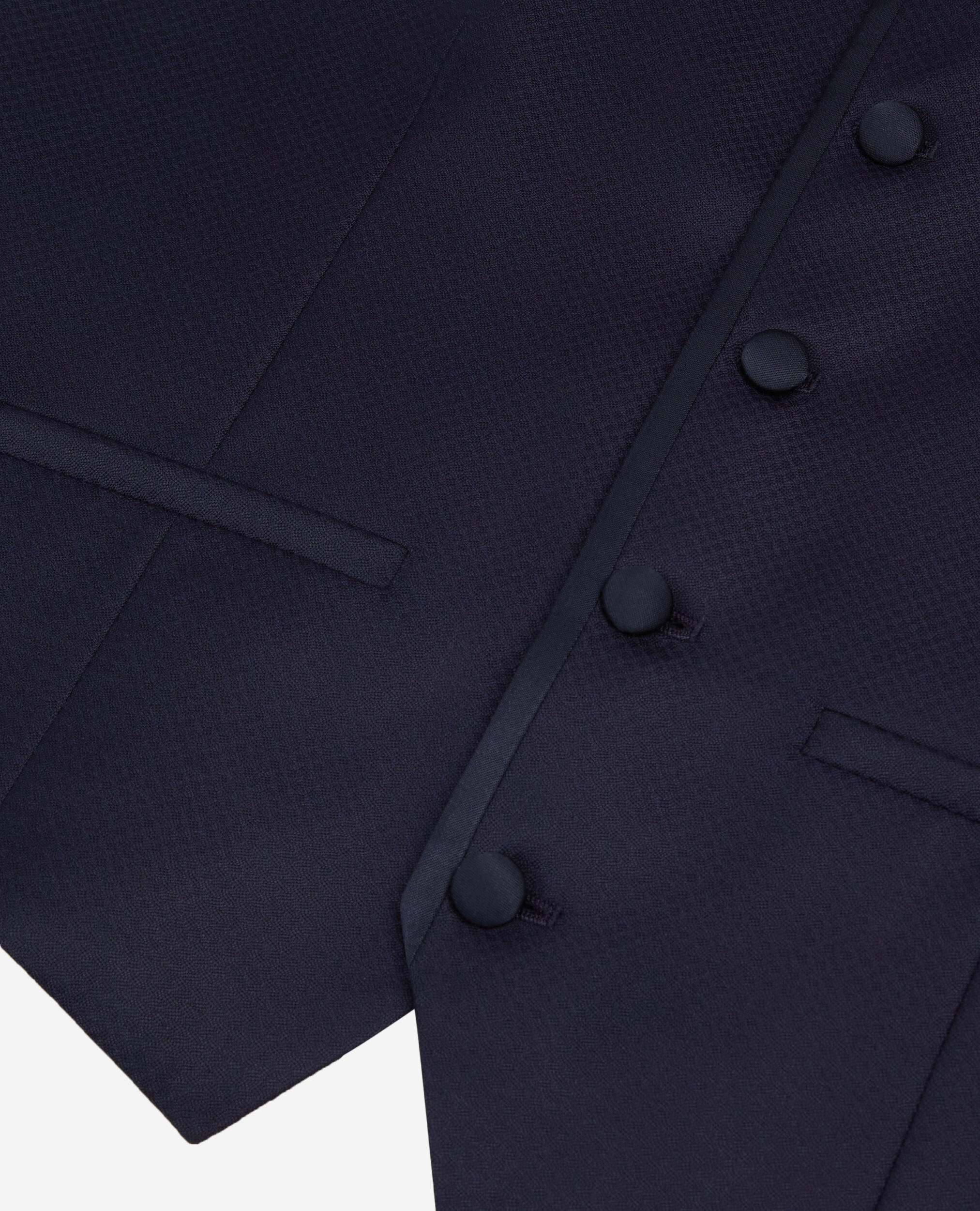 Navy blue wool fitted tuxedo waistcoat, NAVY, hi-res image number null
