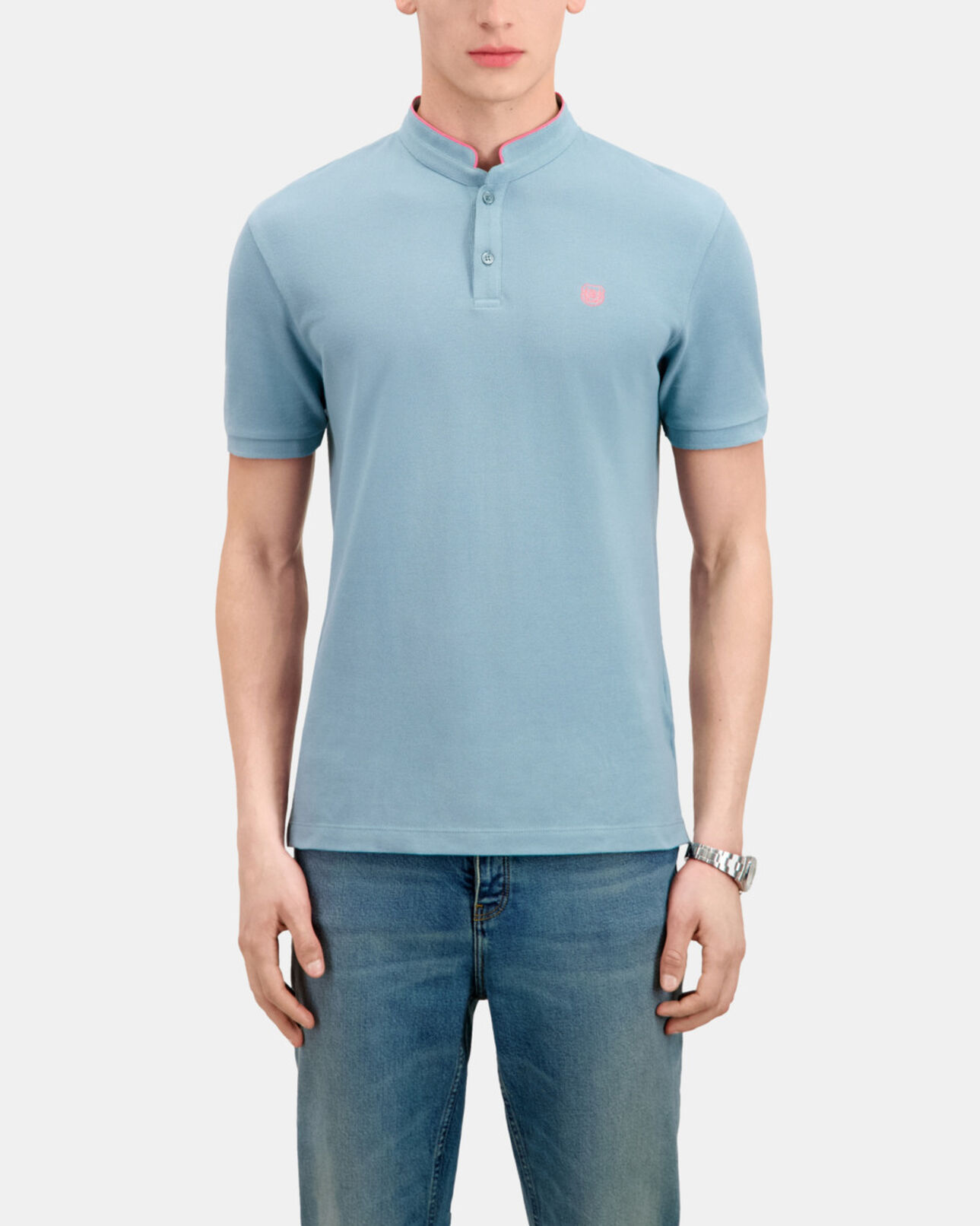 The Kooples HOMME BLUE GREY polo bleu clair en coton