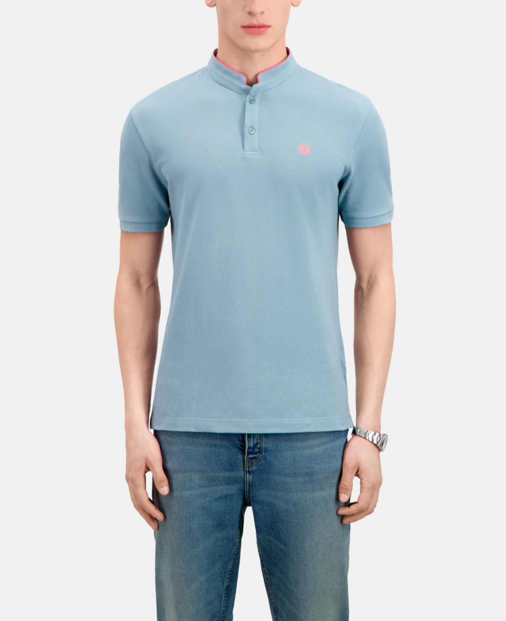 The Kooples HOMME BLUE GREY polo bleu clair en coton
