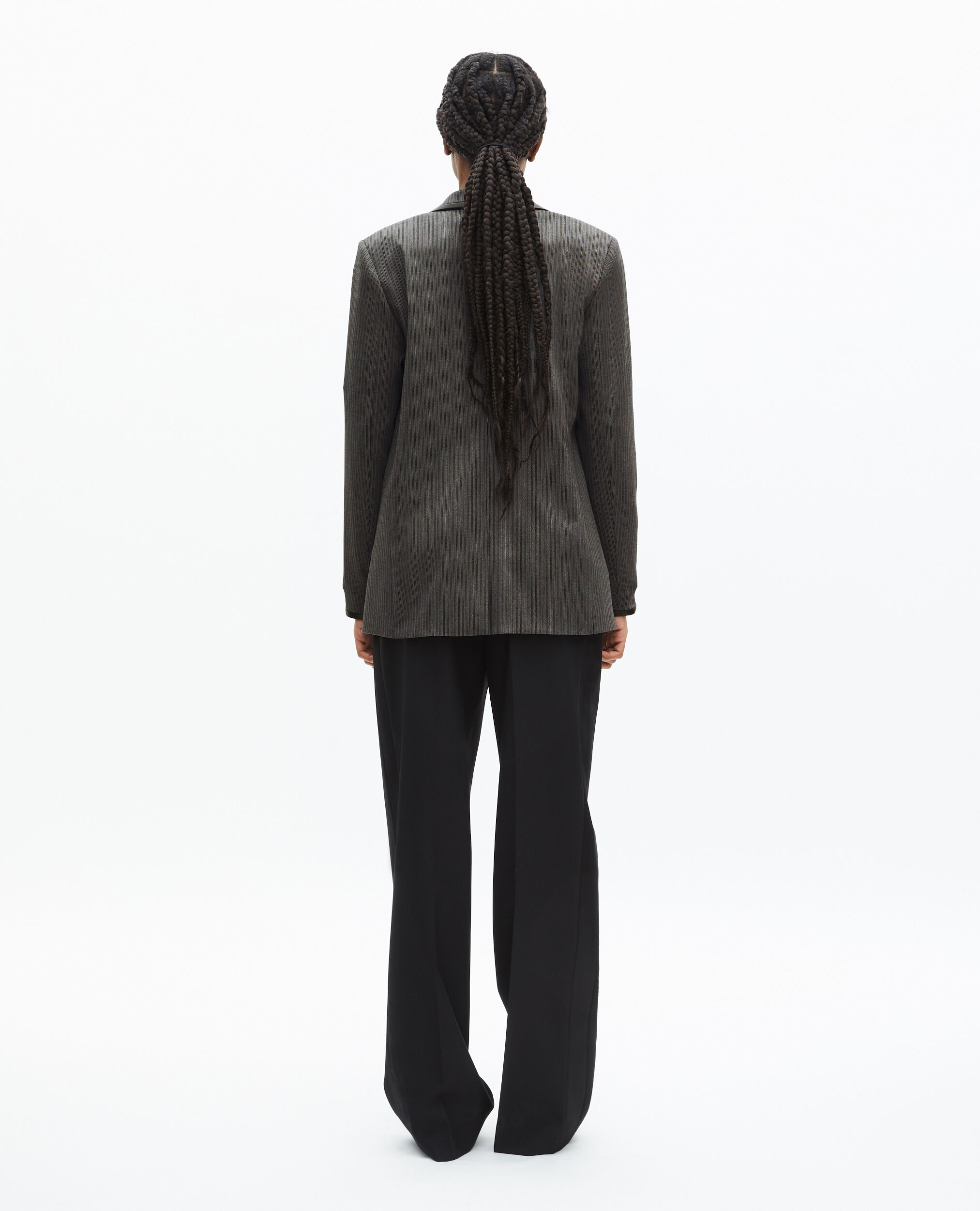 Gray striped wool blend jacket, DARK GREY, hi-res image number null