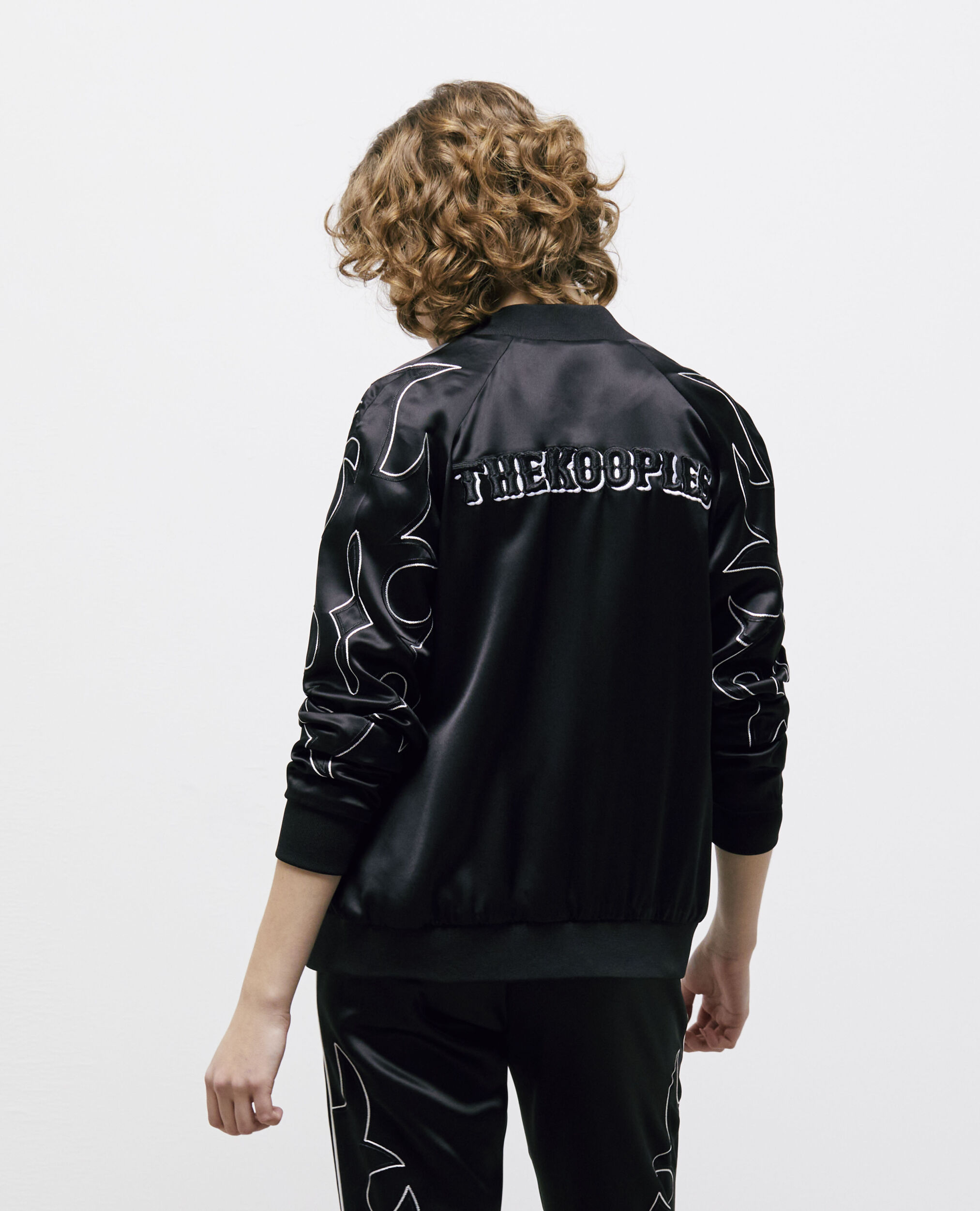 Black Teddy jacket with Western-style embroidery, BLACK, hi-res image number null