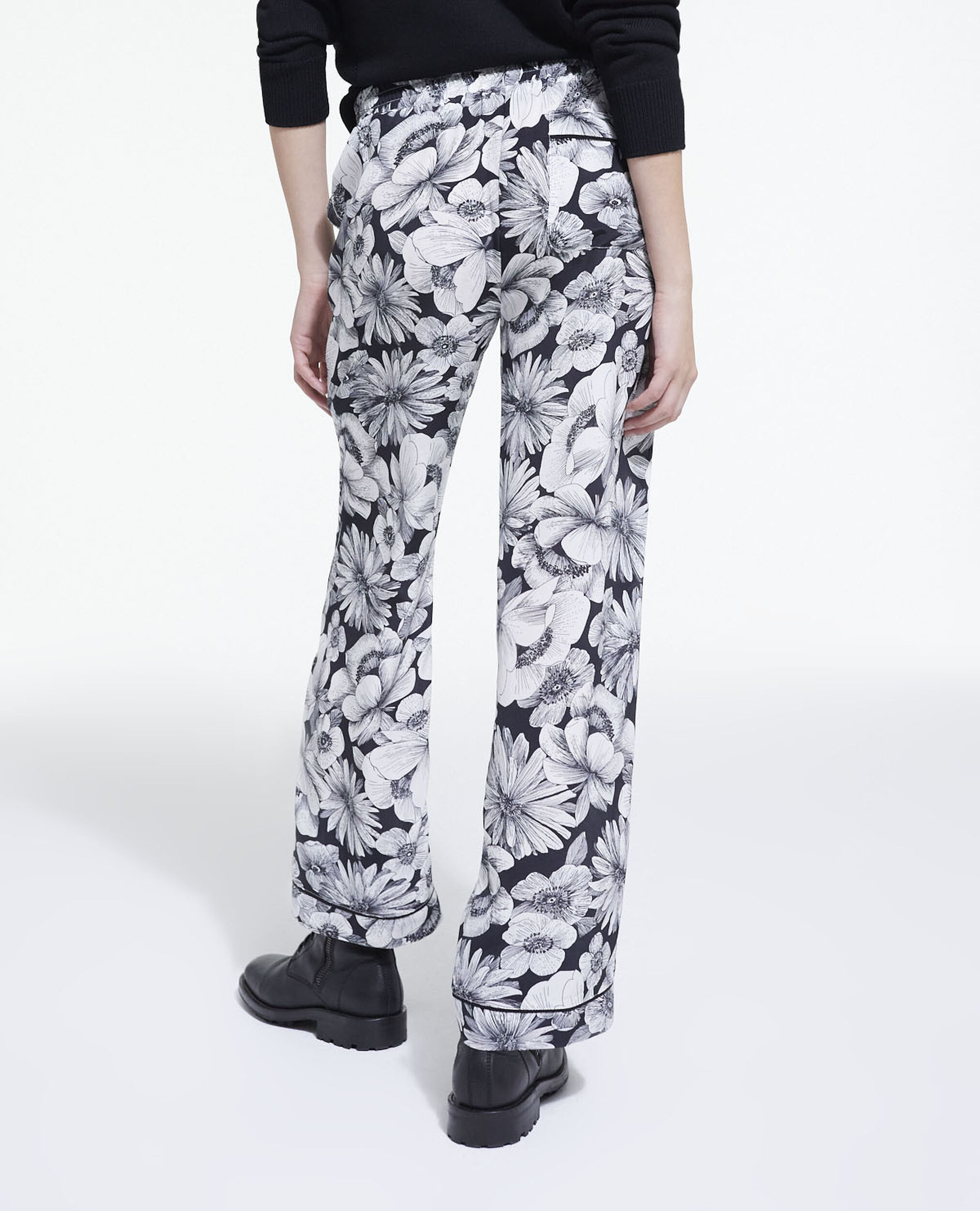 Floral silk pants, BLACK WHITE, hi-res image number null