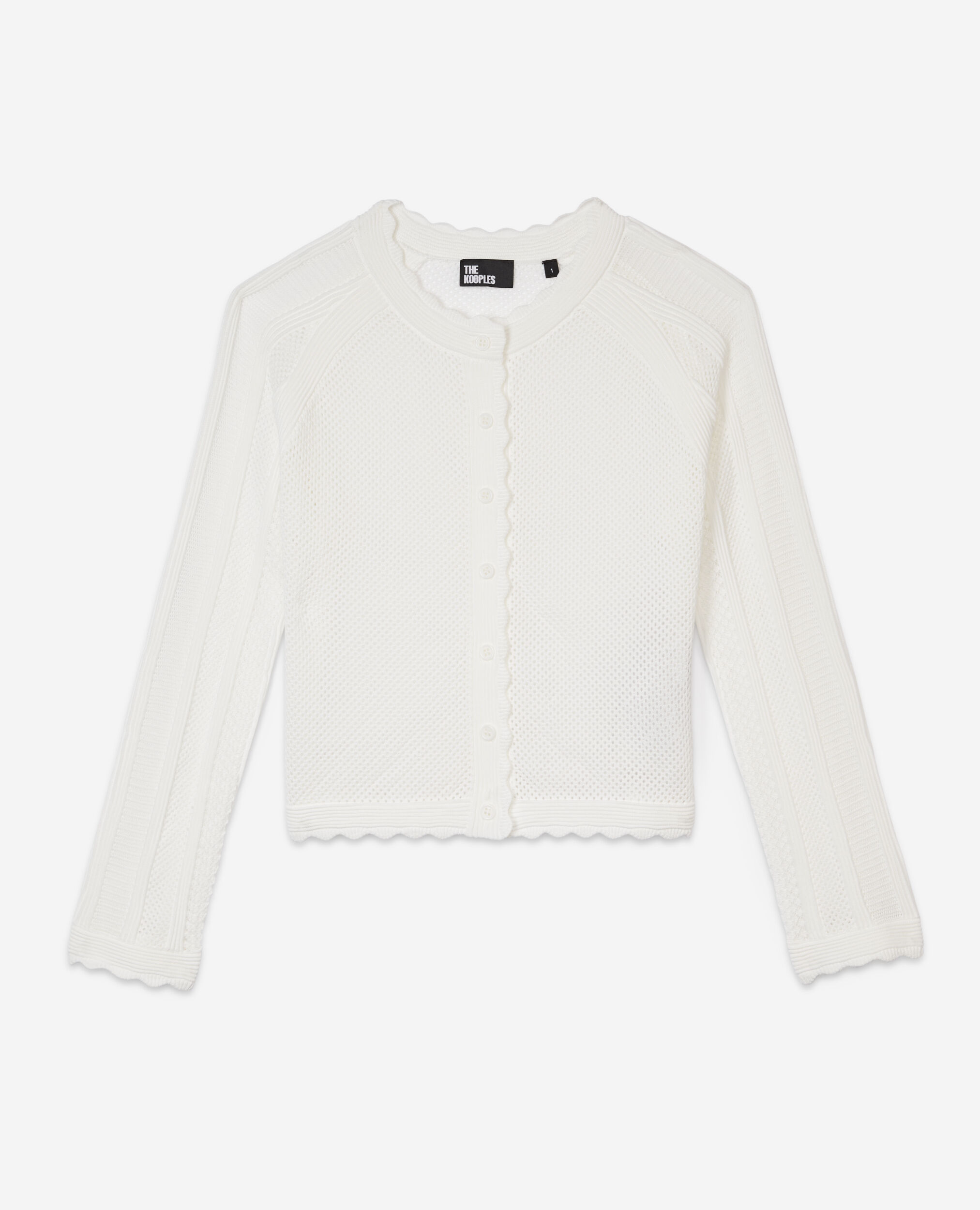 Short white openwork knit cardigan, WHITE, hi-res image number null
