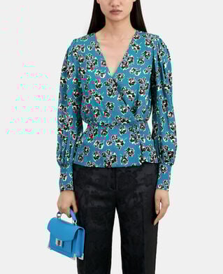 The Kooples WOMEN PINK - BLUE crossover printed top