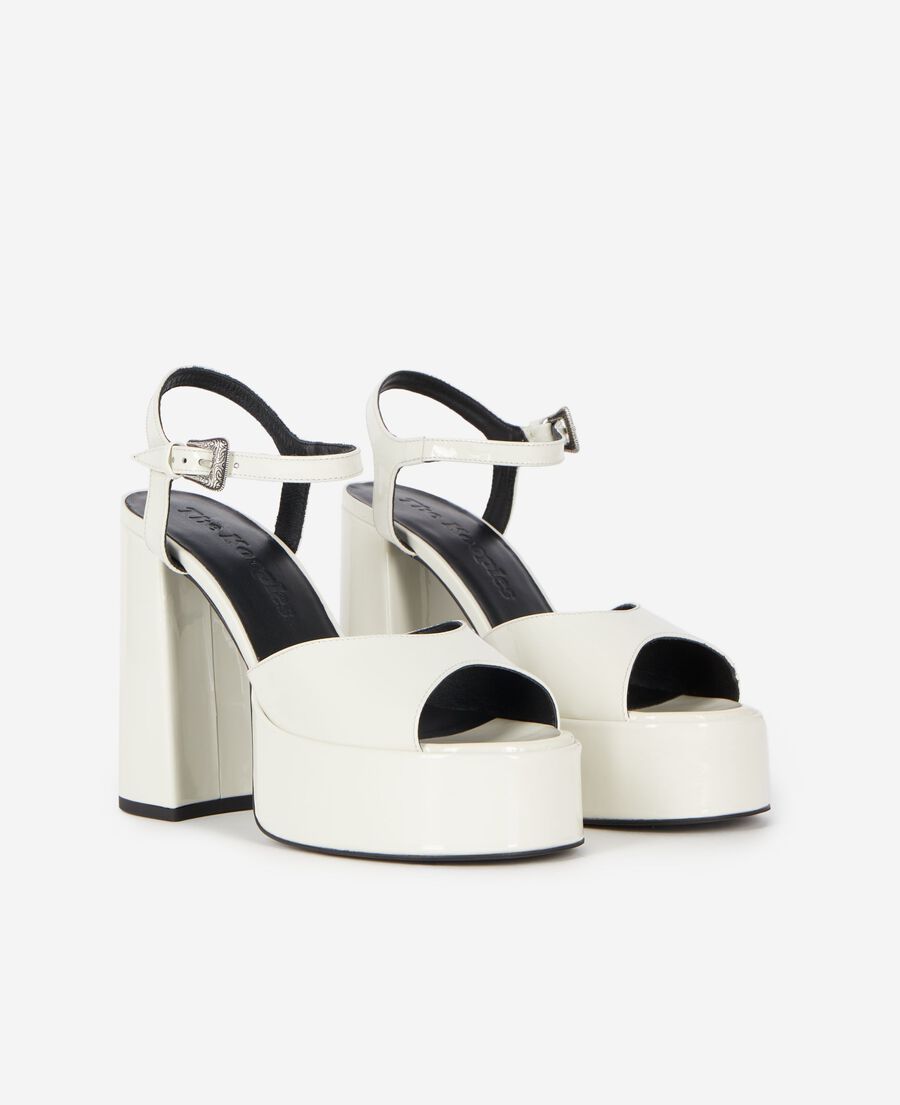 The Kooples WOMEN ECRU white patent leather heeled sandals