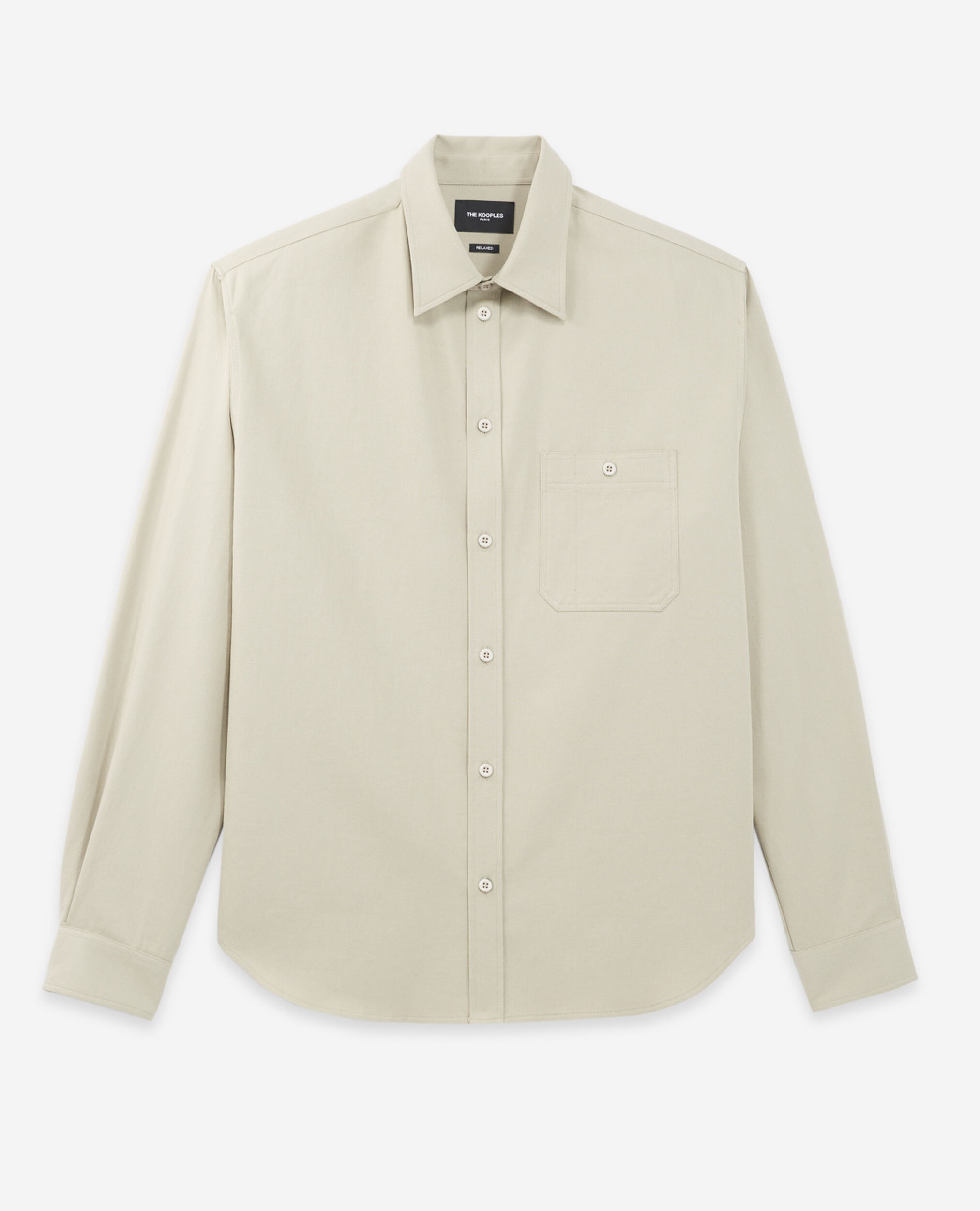 Beige cotton classic-collar shirt with pocket, BEIGE, hi-res image number null