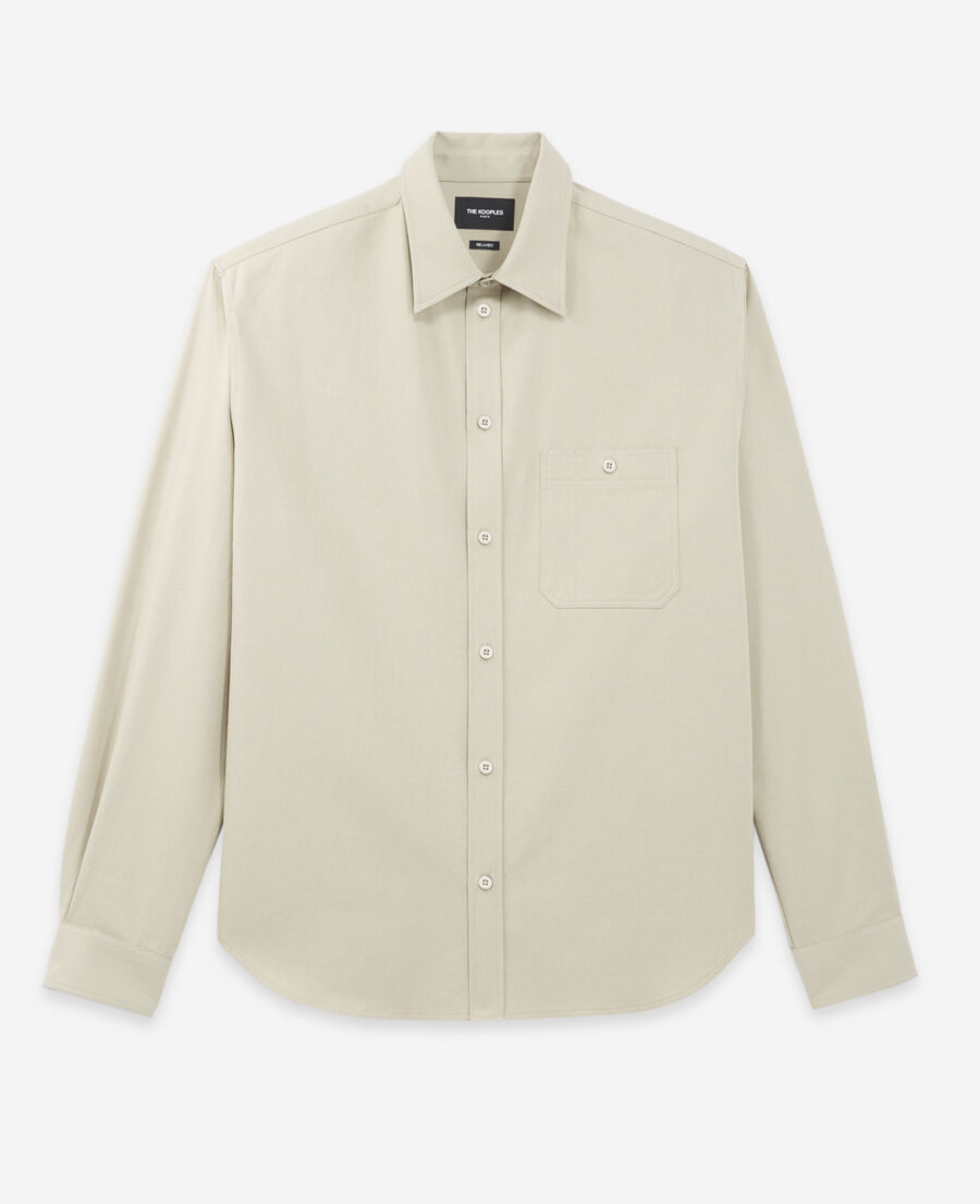 beige cotton classic-collar shirt with pocket