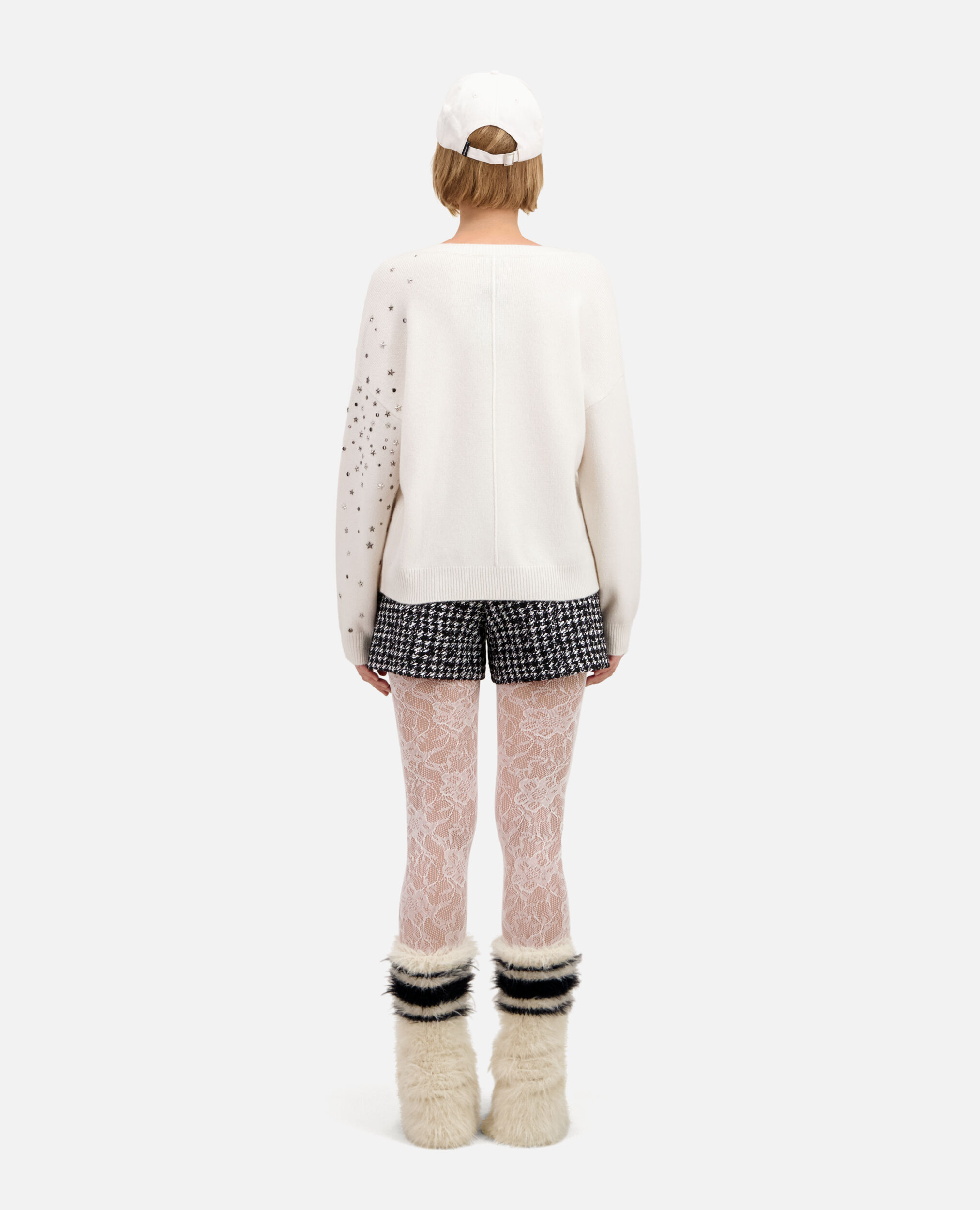 Ecru sweater in cashmere-blend with stars, ECRU, hi-res image number null
