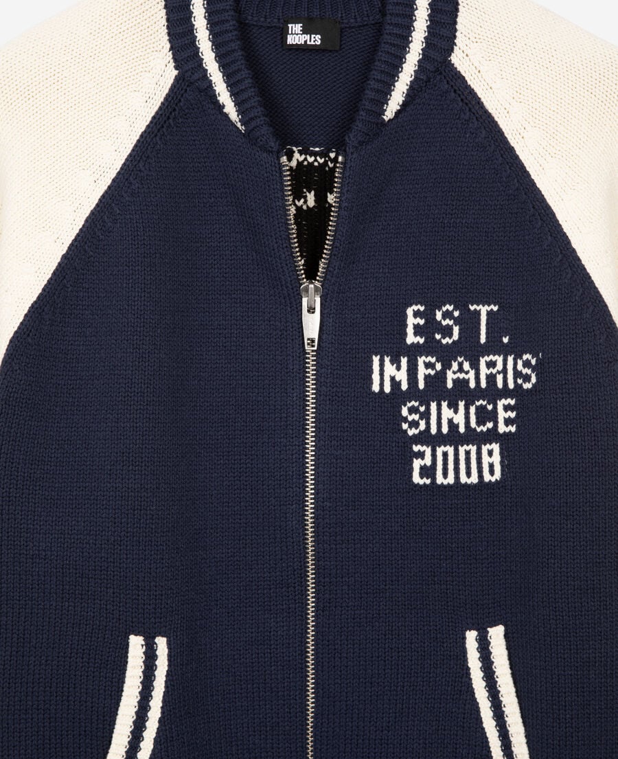 The Kooples H DARK NAVY-ECRU navy and ecru teddy cardigan