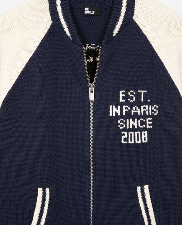 The Kooples HOMME DARK NAVY-ECRU cardigan teddy marine et écru