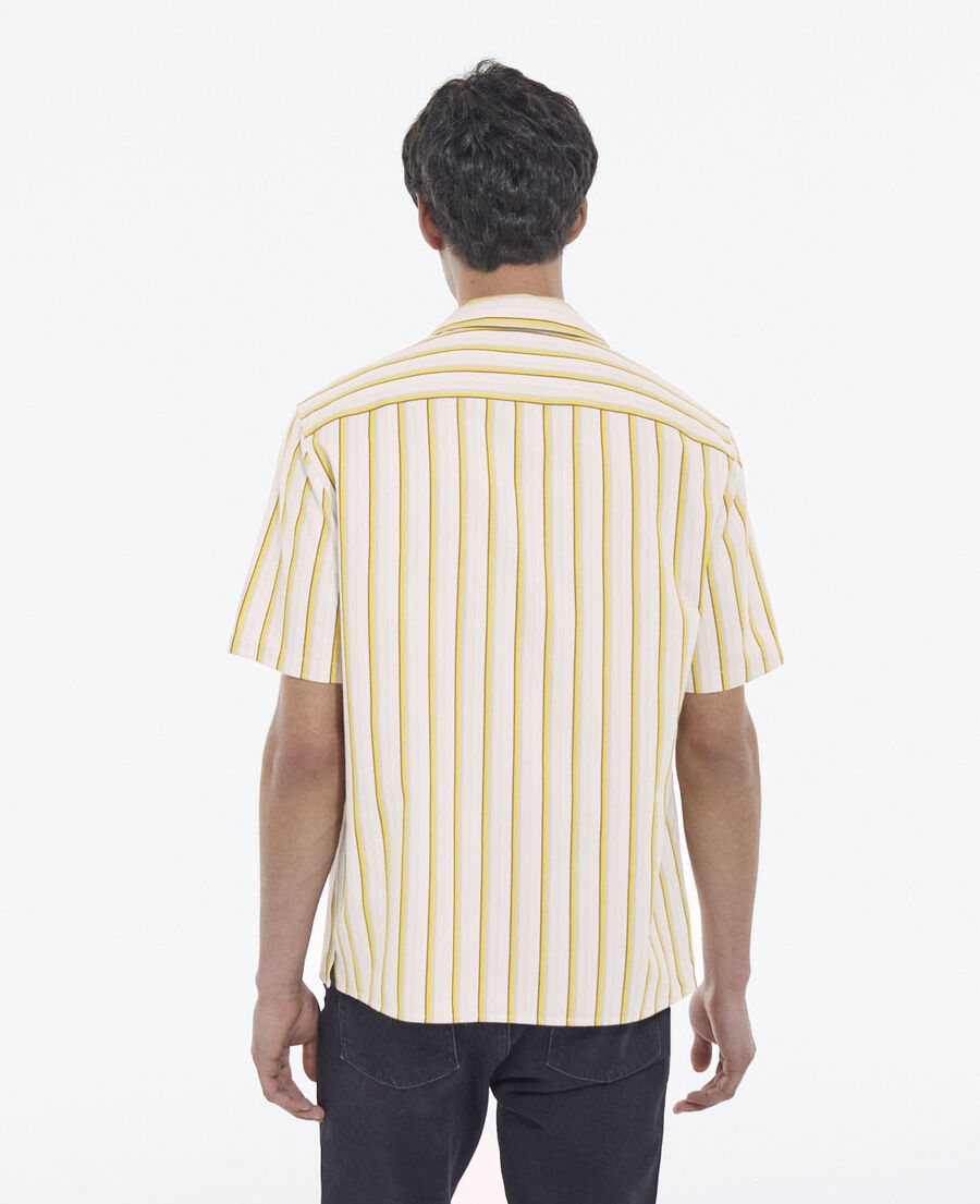 white - yellow striped hawaiian-collar shirt