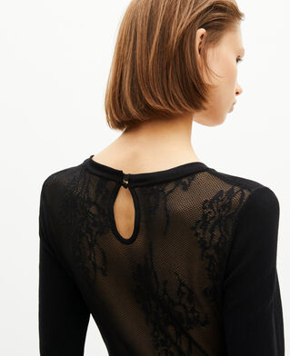 The Kooples DAMEN BLACK langes strickkleid mit schwarzer spitze