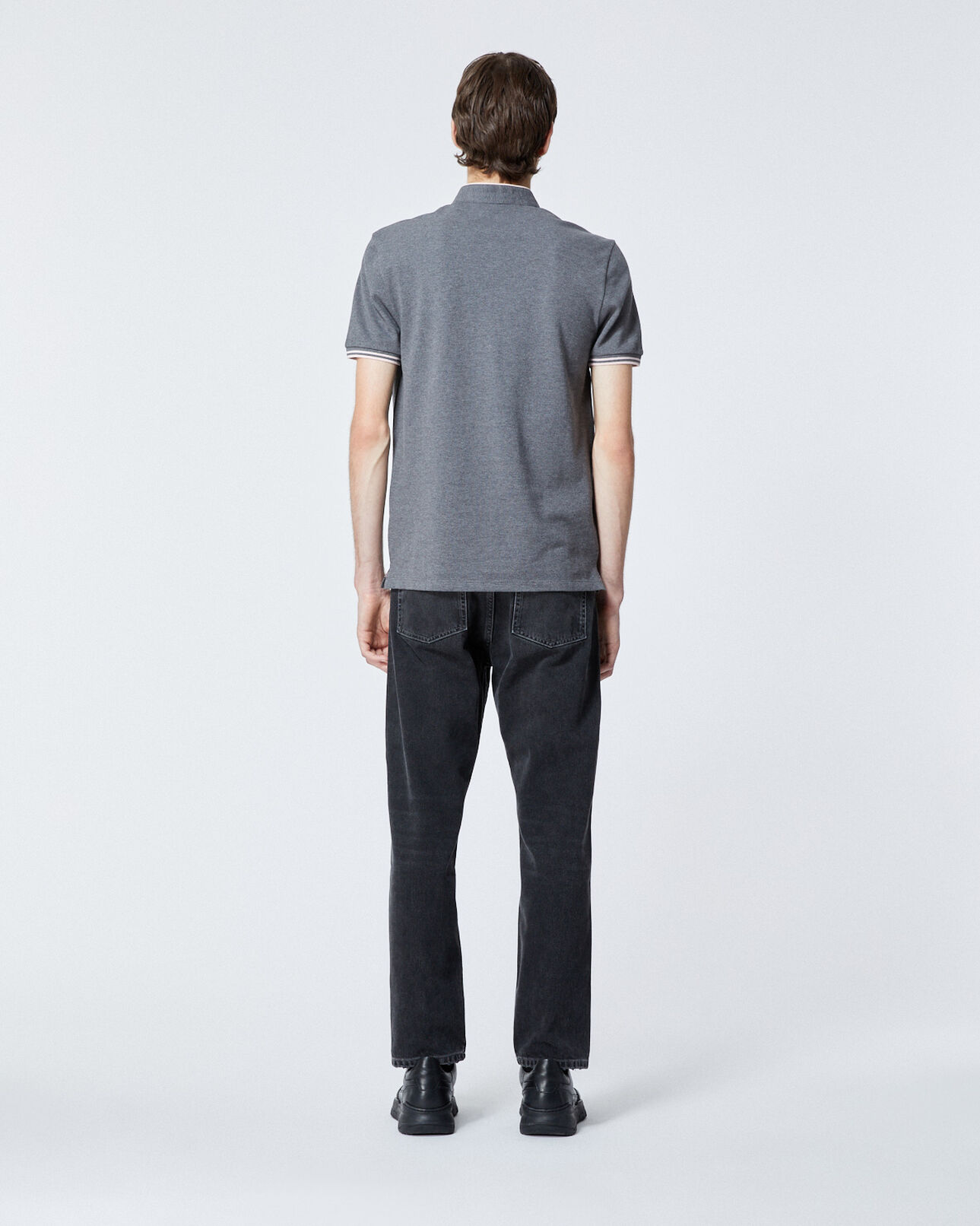 The Kooples HERREN MEDGREY MEL / LOTUS PINK grau meliertes baumwoll-poloshirt mit paspel