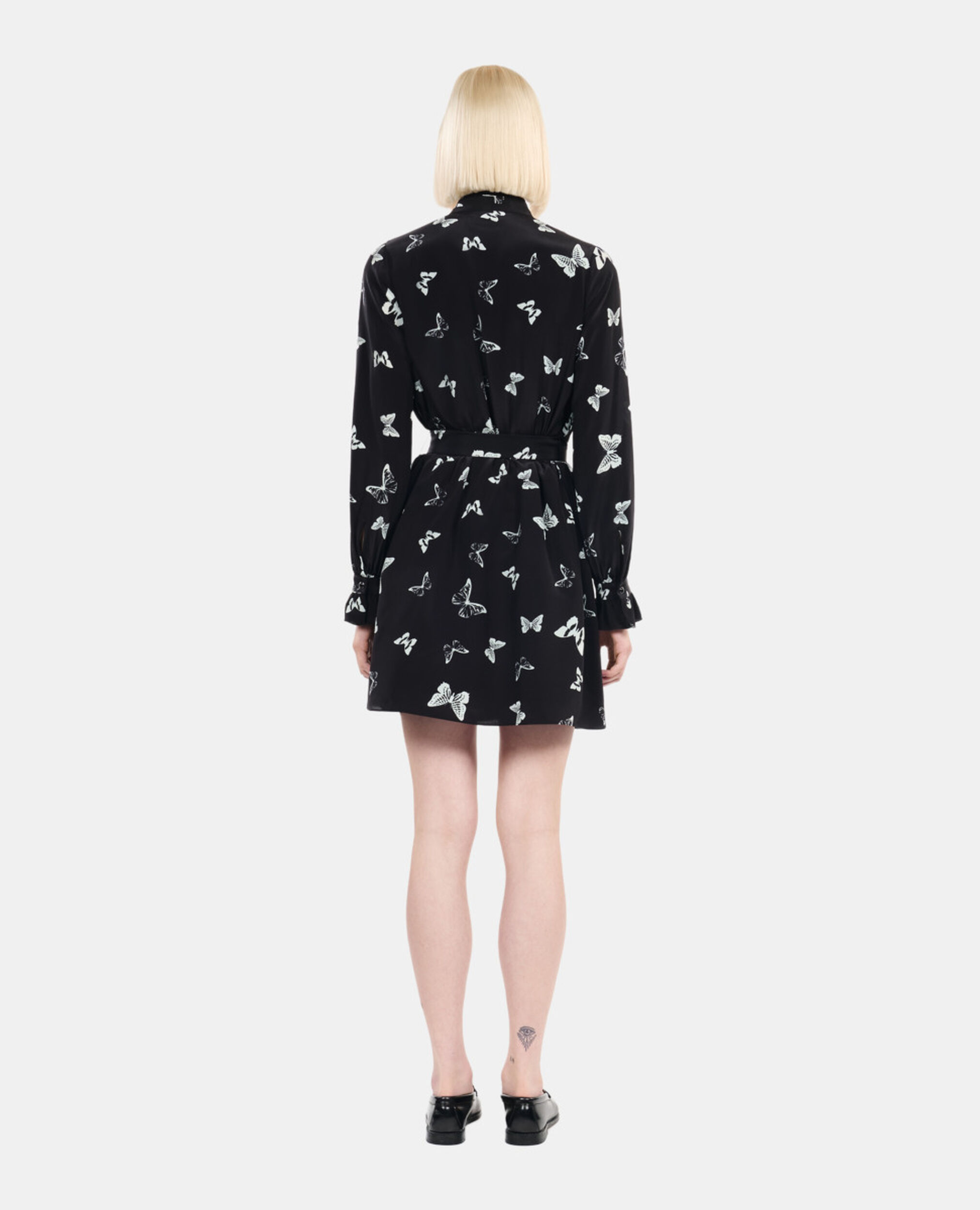 Robe courte imprimée papillons, BLACK WHITE, hi-res image number null